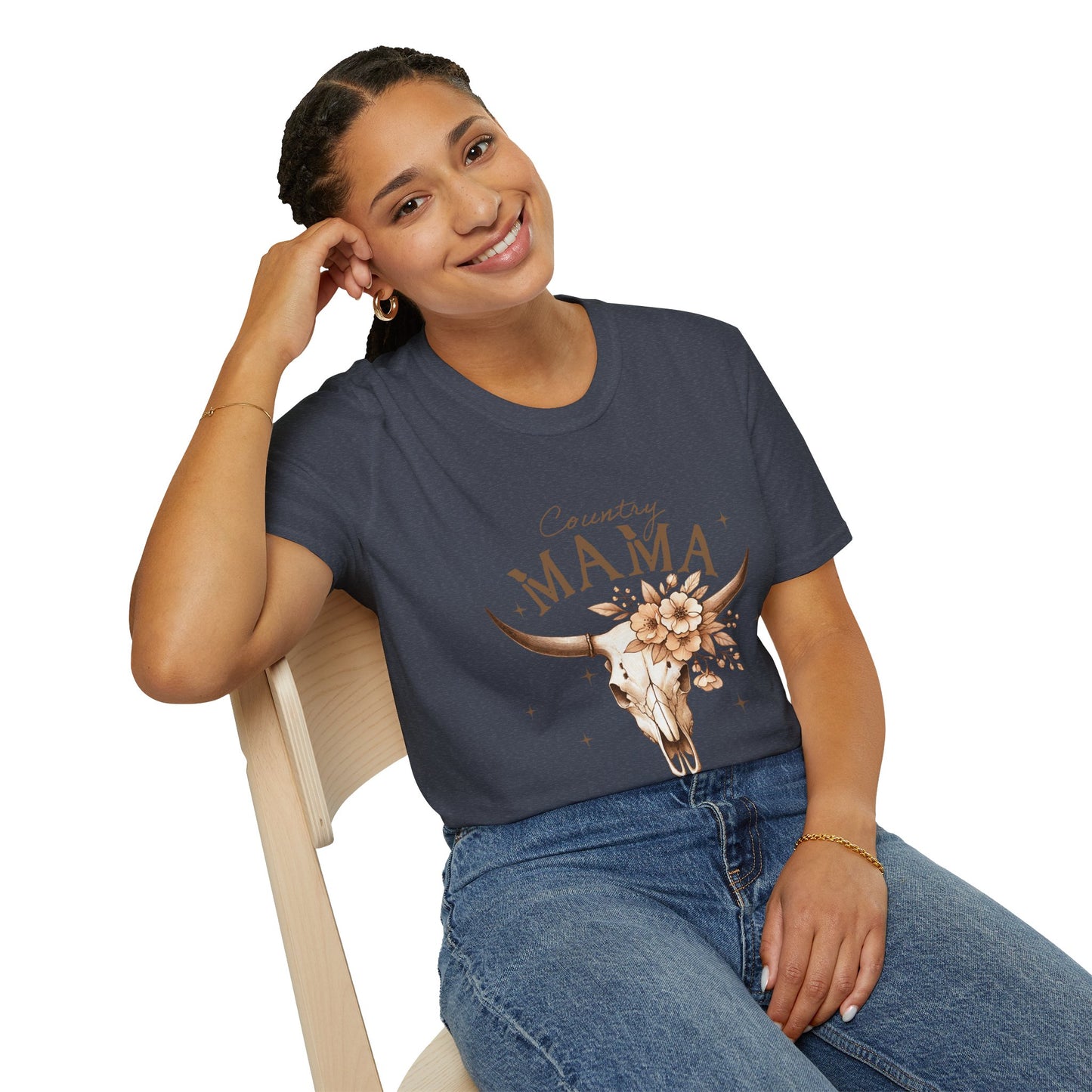 Country Mama T-Shirt — Western Longhorn Floral Graphic Tee for Moms