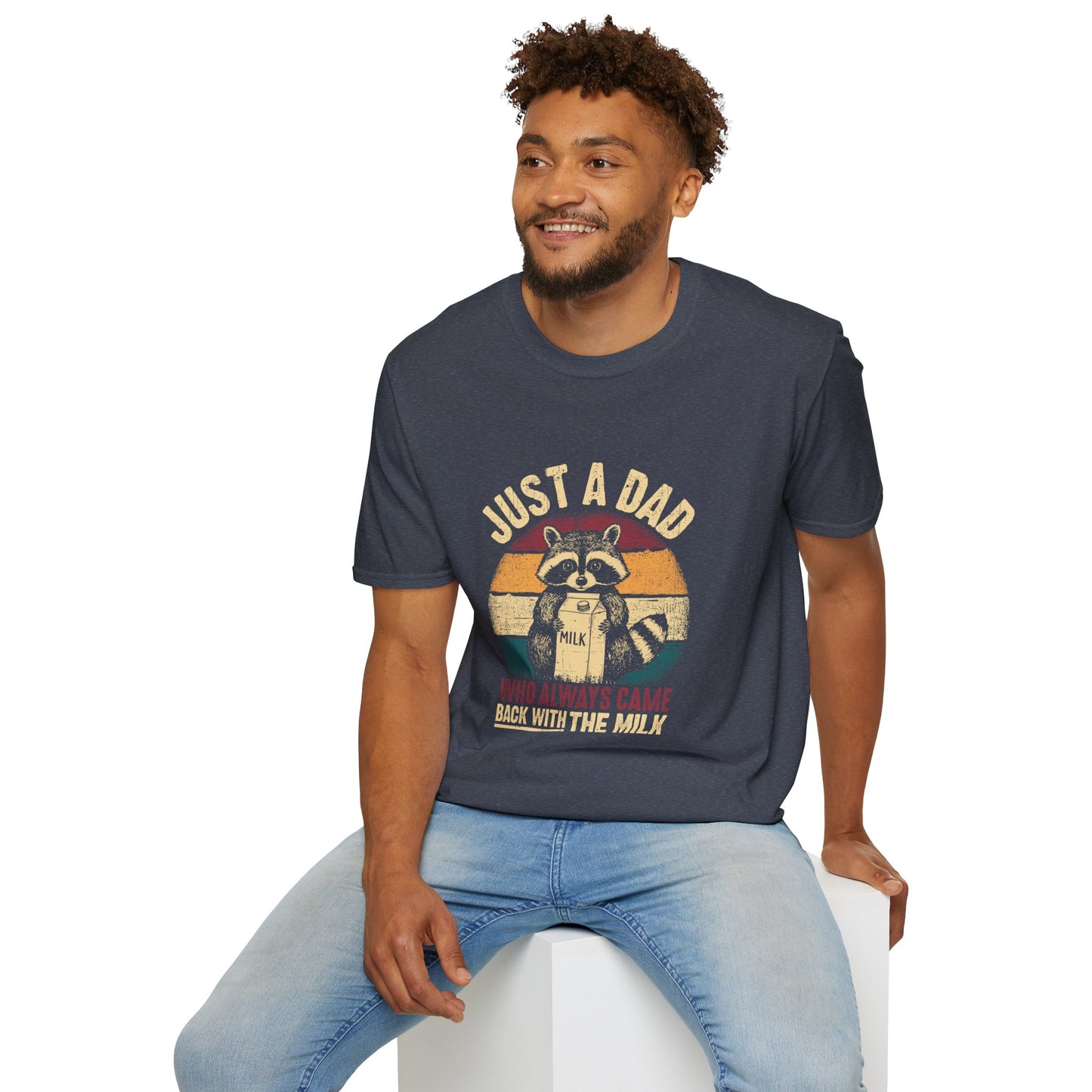 Just A Dad Who Always Came Back With The Milk Raccoon T-Shirt — Funny Vintage Dad Tee for Father’s Day
