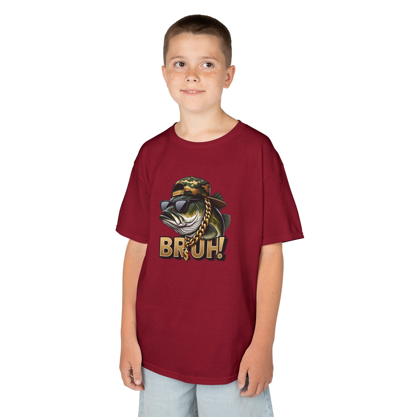 Kids Tee — Camouflage Sunglasses Fish "BRUH!" Graphic