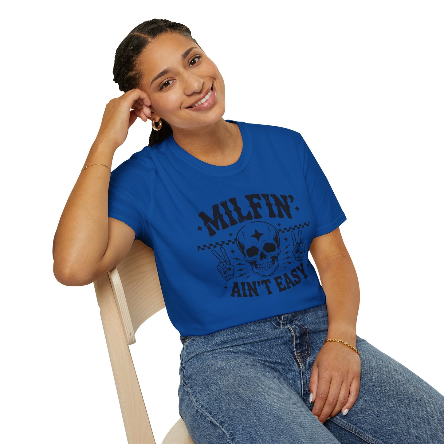 Milfin' Ain't Easy T-Shirt — Edgy Skull Graphic Tee for Moms