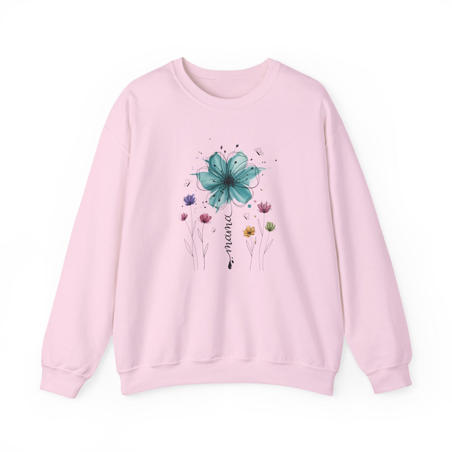 Floral 'Mama' Crewneck Sweatshirt — Watercolor Blue Flower Mother's Day Gift