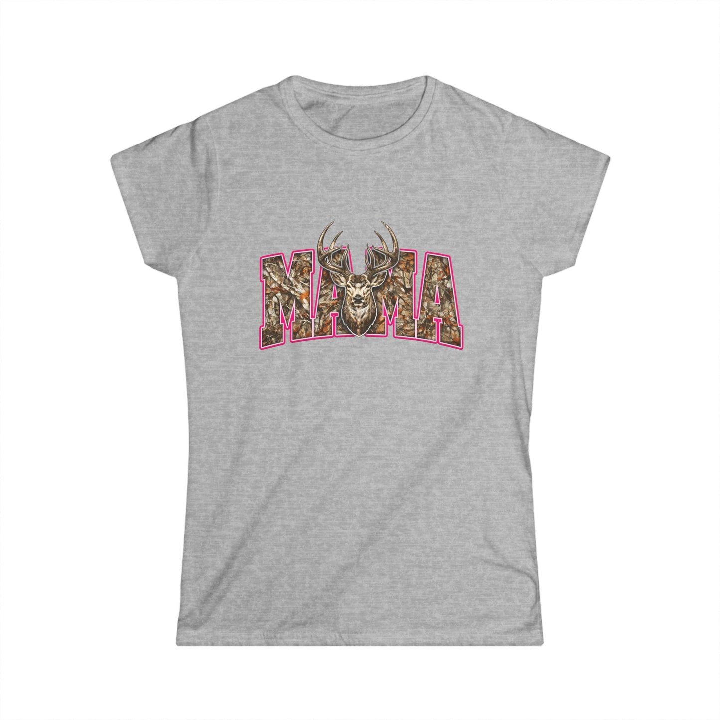 Mama Deer T‑Shirt — Camo Floral 'MAMA' with Buck Graphic