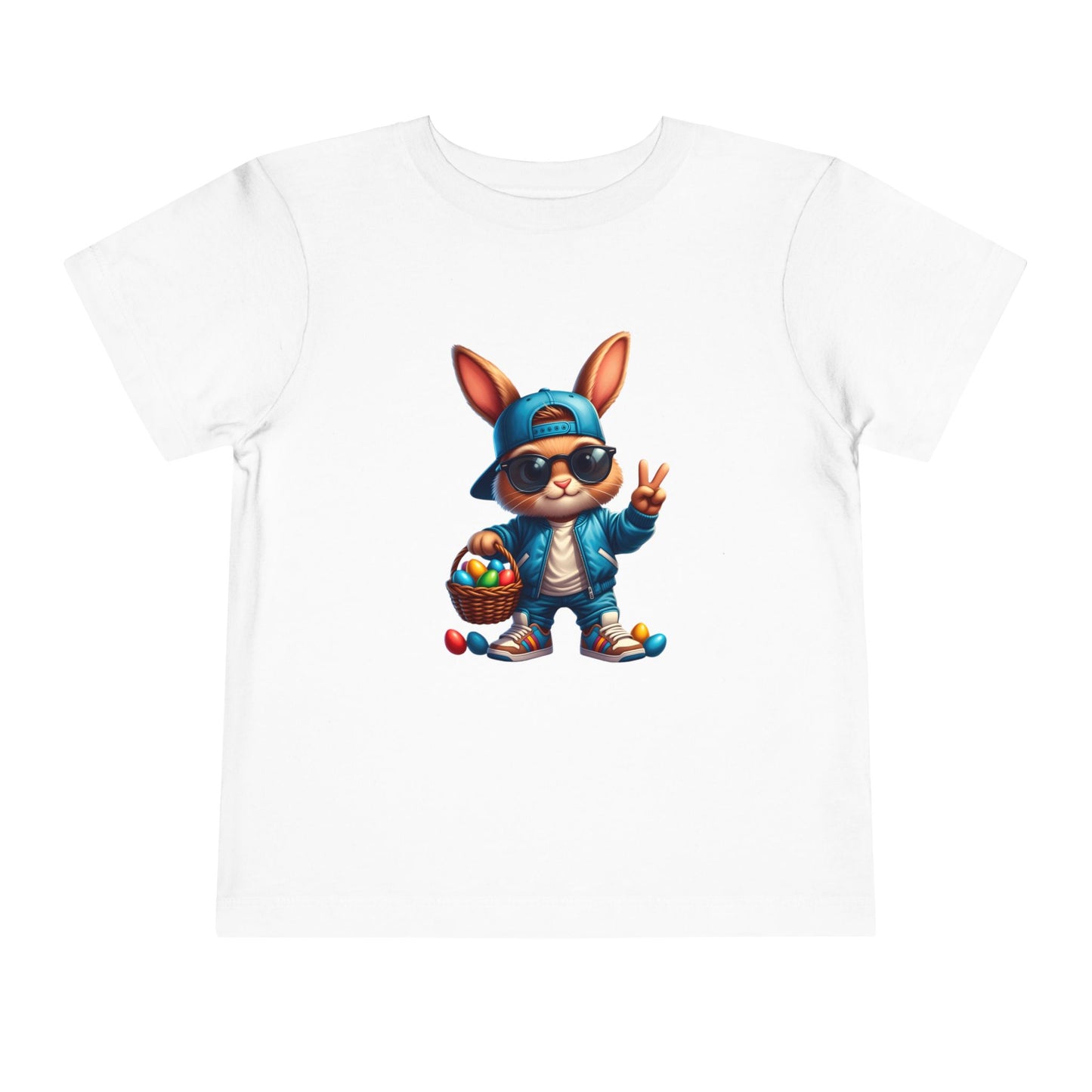 Cool Easter Bunny Toddler Tee — Hip Bunny with Basket Graphic