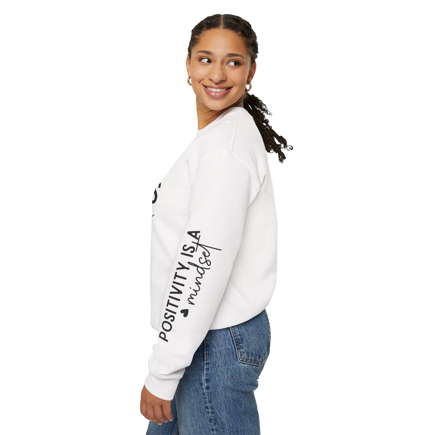 Happiness Is a Mood Crewneck Sweatshirt — Positive Vibes Sleeve