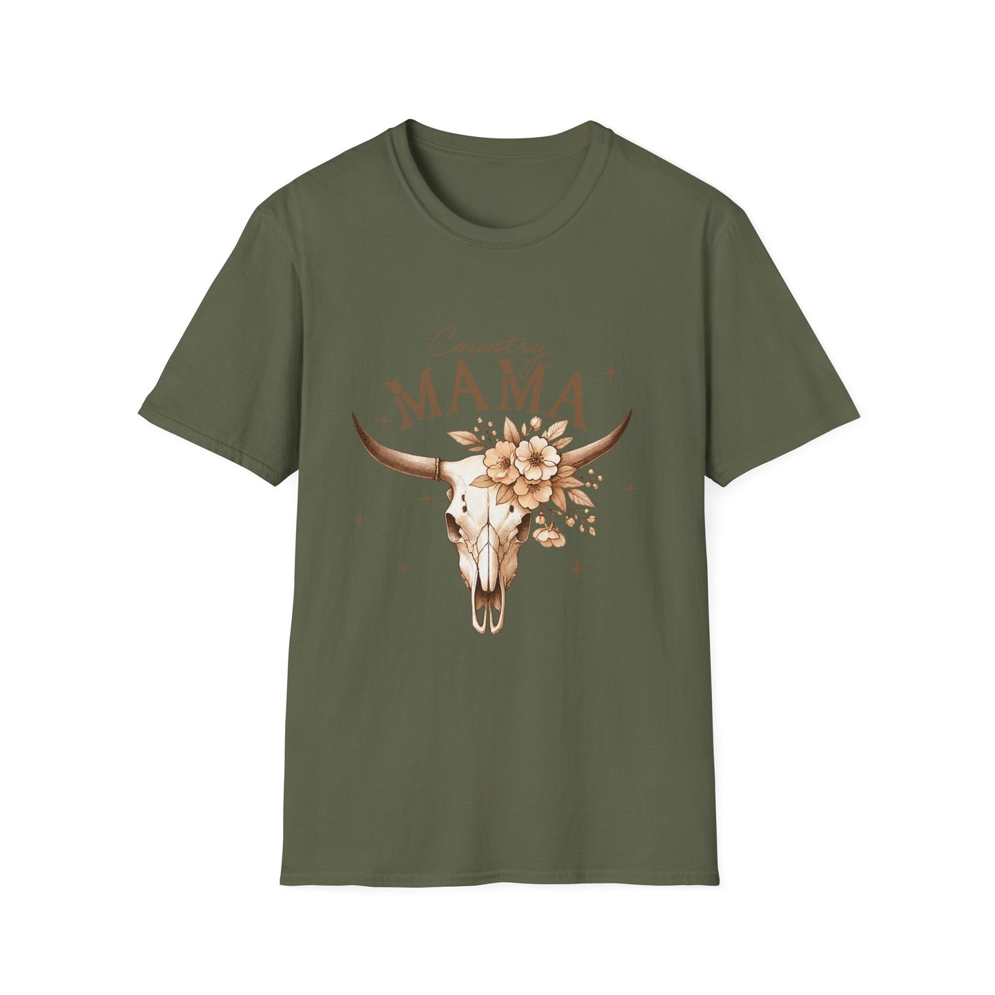 Country Mama T-Shirt — Western Longhorn Floral Graphic Tee for Moms
