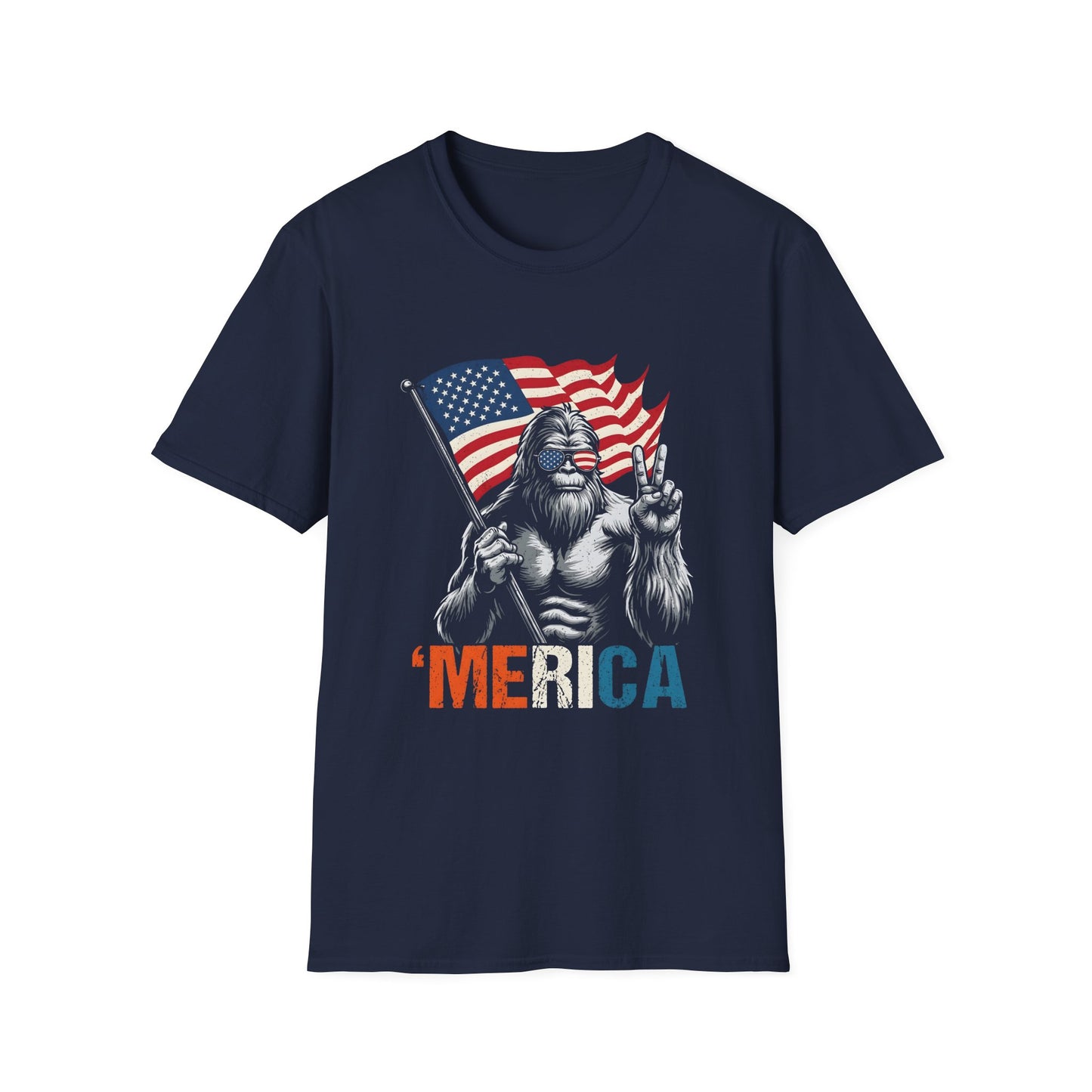 Patriotic Bigfoot T-Shirt — 'MERICA Flag Peace Sign Tee for 4th of July