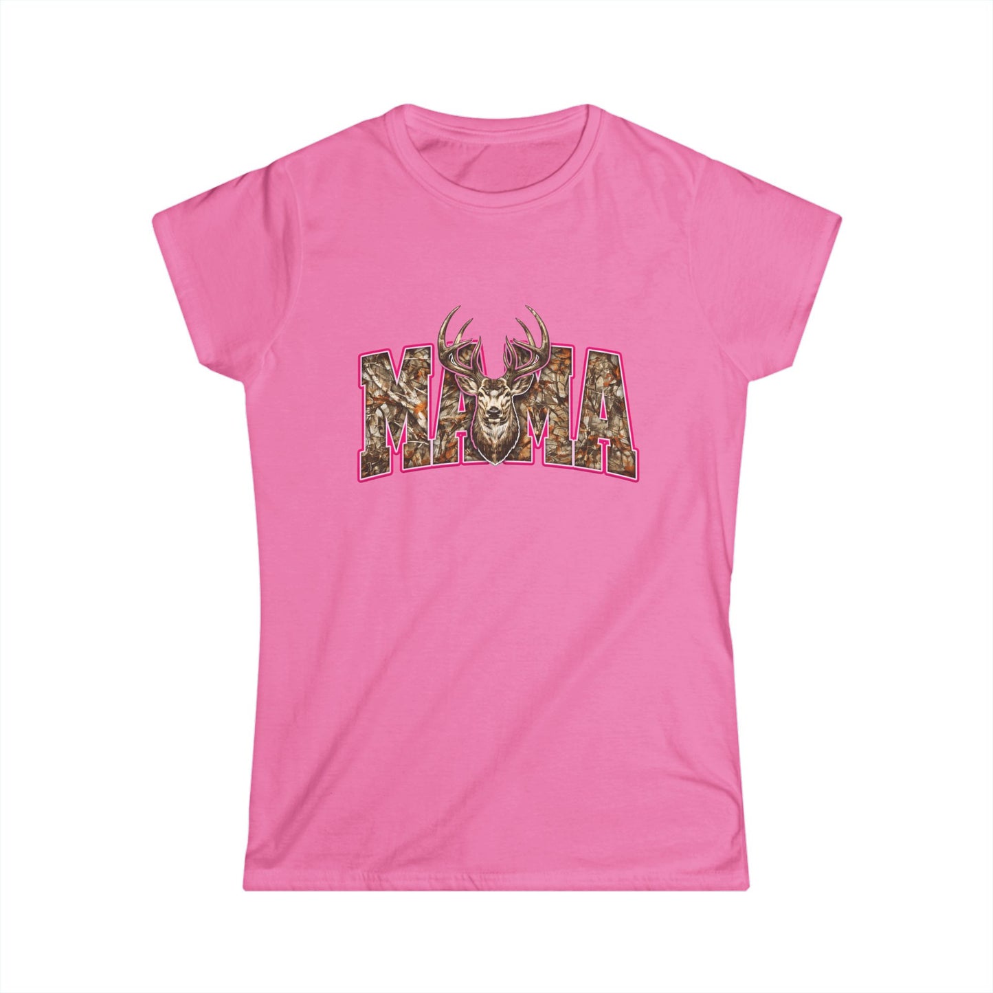 Mama Deer T‑Shirt — Camo Floral 'MAMA' with Buck Graphic