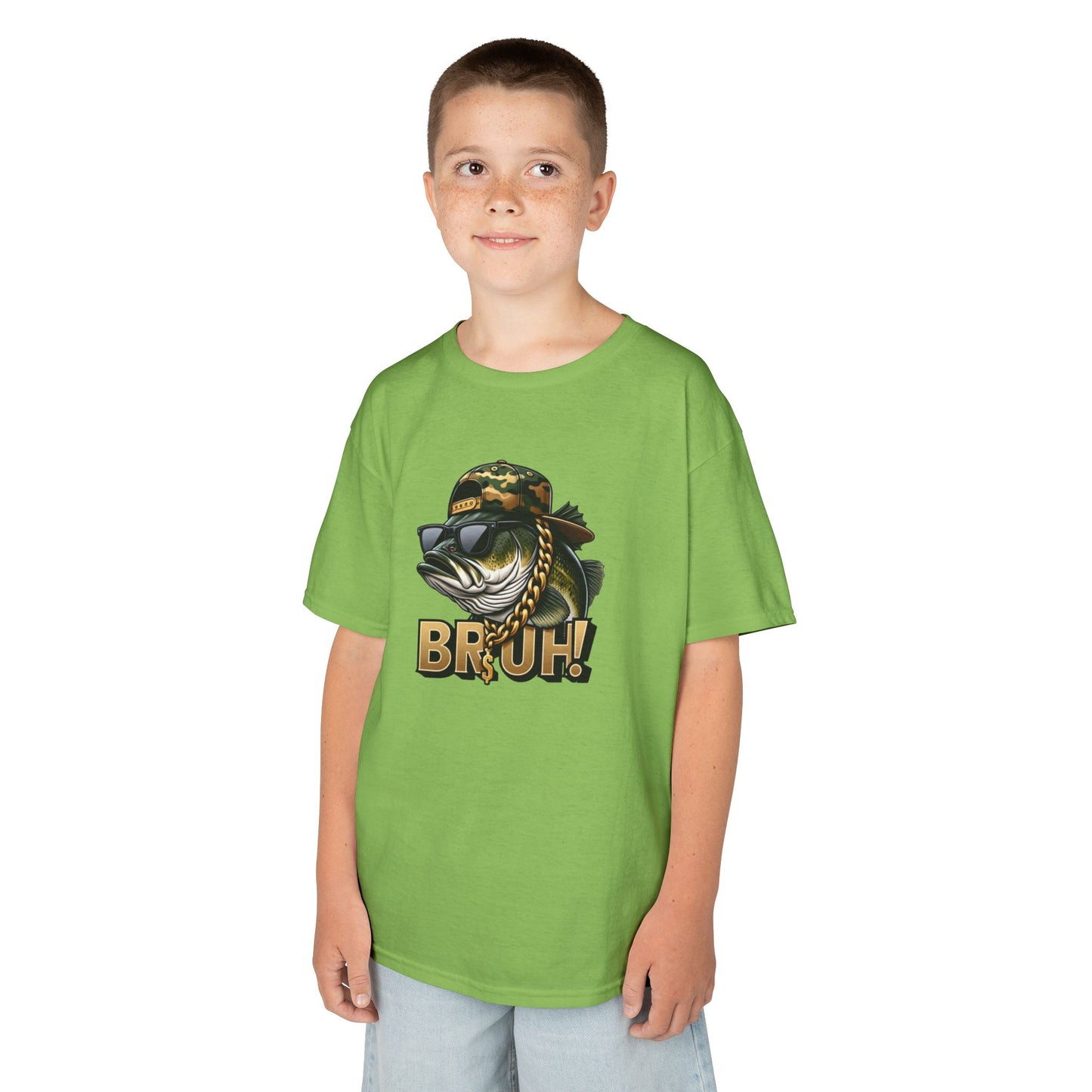 Kids Tee — Camouflage Sunglasses Fish "BRUH!" Graphic