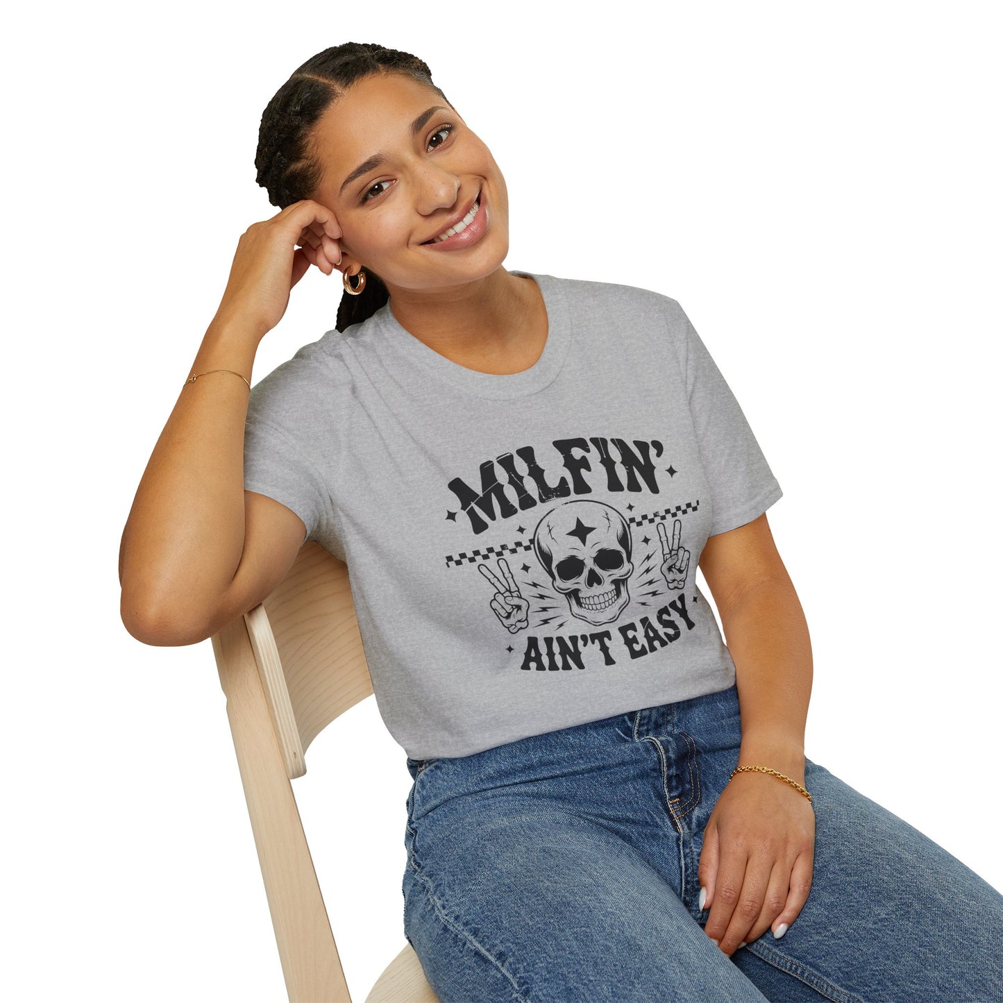 Milfin' Ain't Easy T-Shirt — Edgy Skull Graphic Tee for Moms