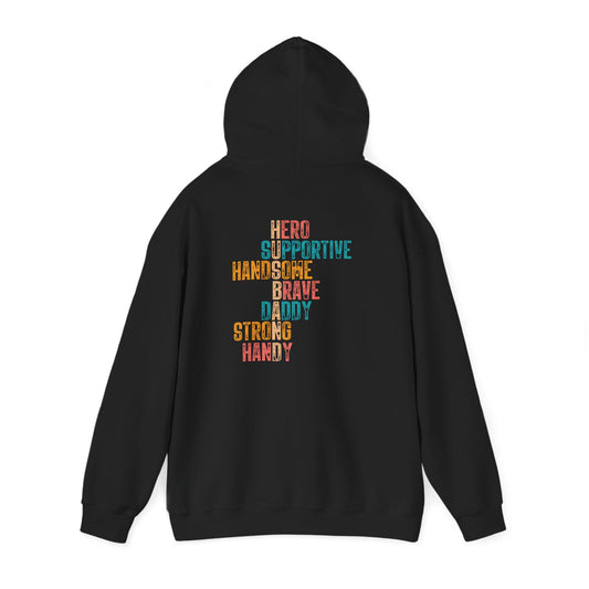 Hoodie — 'Supportive, Handsome, Brave, Daddy, Strong, Handy' Pastel Pride Graphic Hoodie