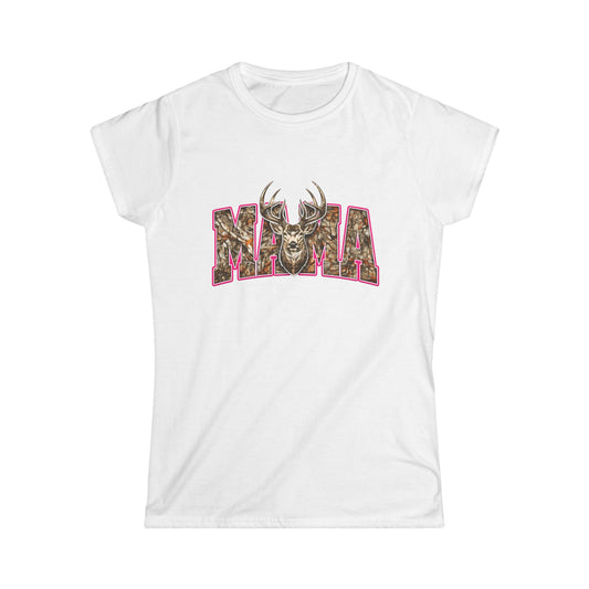 Mama Deer T‑Shirt — Camo Floral 'MAMA' with Buck Graphic