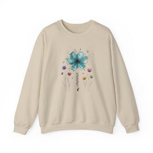 Floral 'Mama' Crewneck Sweatshirt — Watercolor Blue Flower Mother's Day Gift
