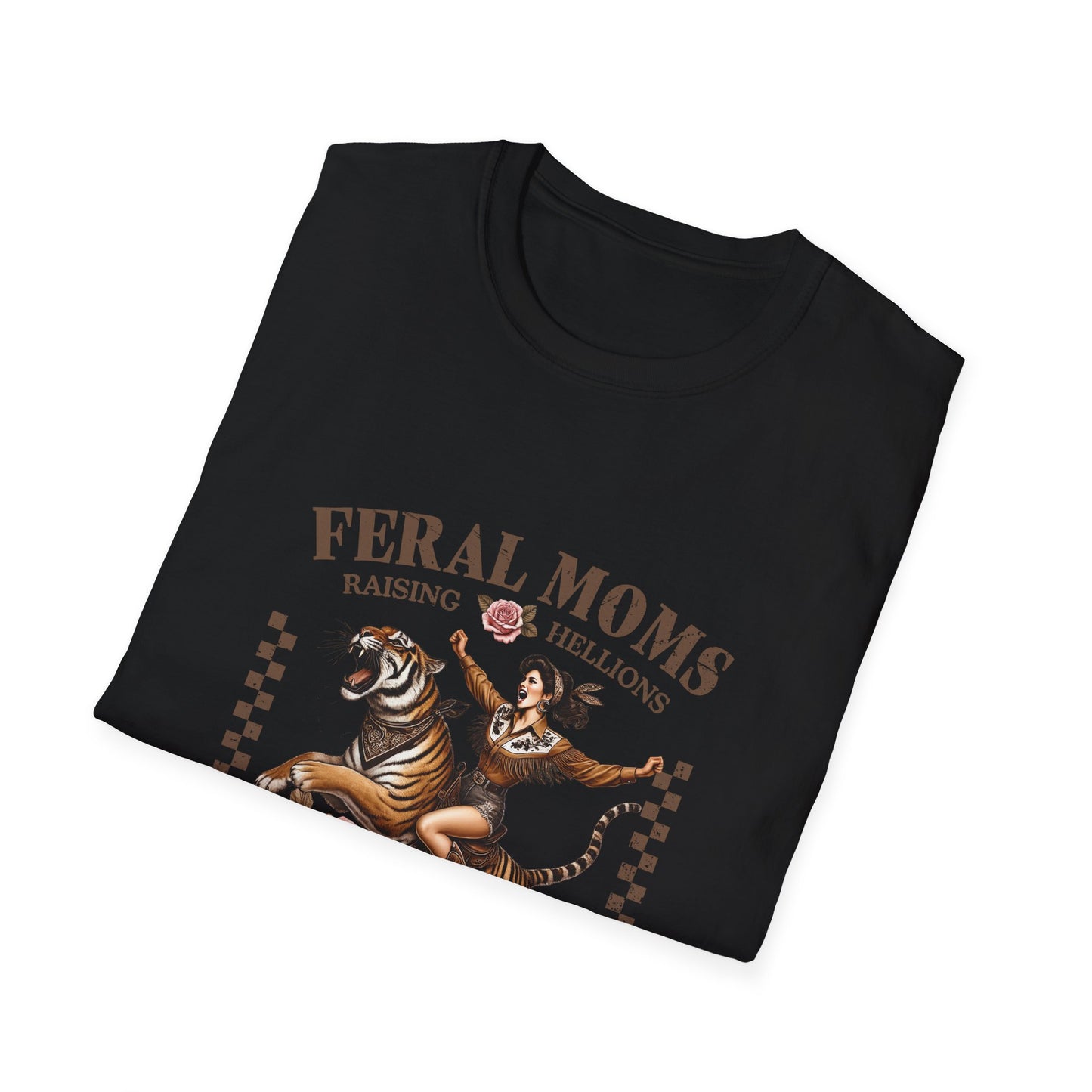 Feral Moms Social Club T-Shirt — 'Raising Hellions' Vintage Cat & Rose Graphic Tee