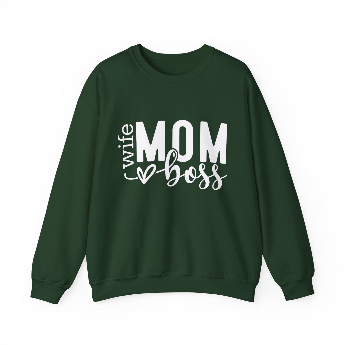Mom Boss Crewneck Sweatshirt — "Wife Mom Boss" Cozy Graphic Pullover for Moms | Mother's Day Gift