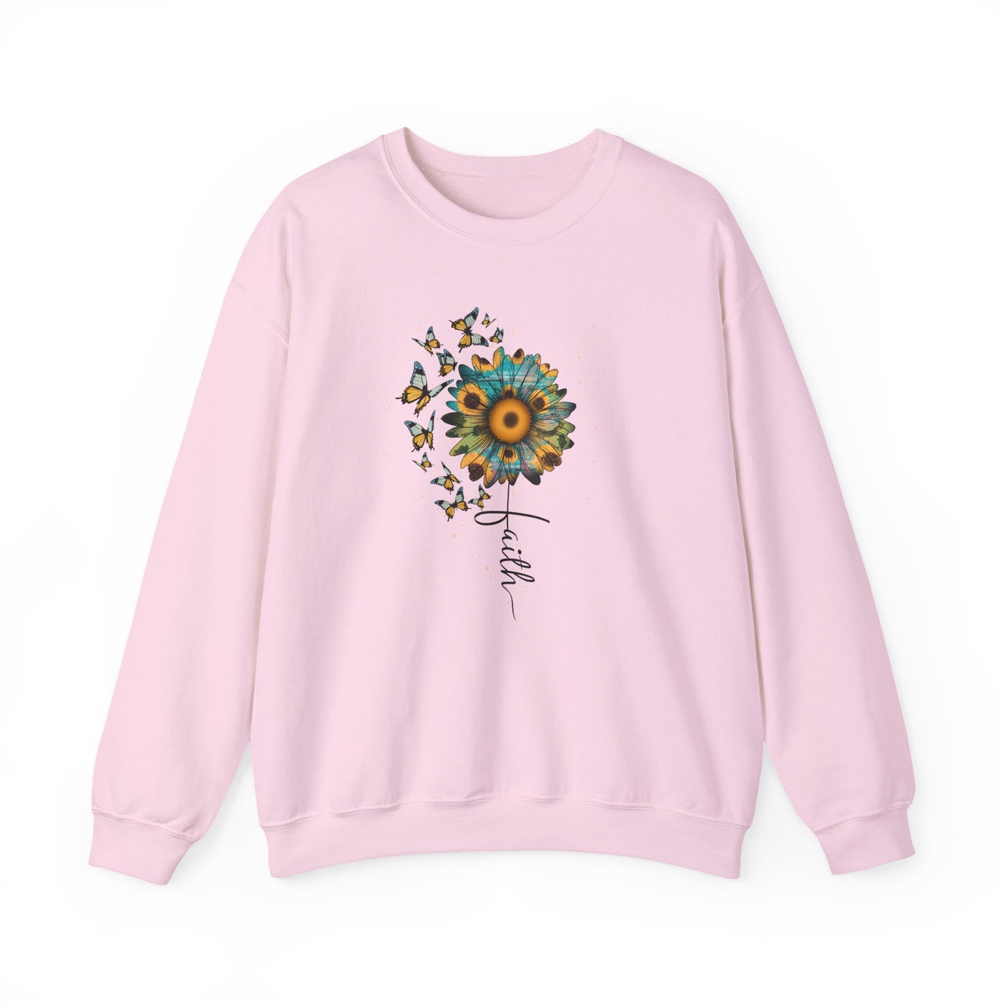 Sunflower & Butterflies Crewneck Sweatshirt – Faith Script Floral Design