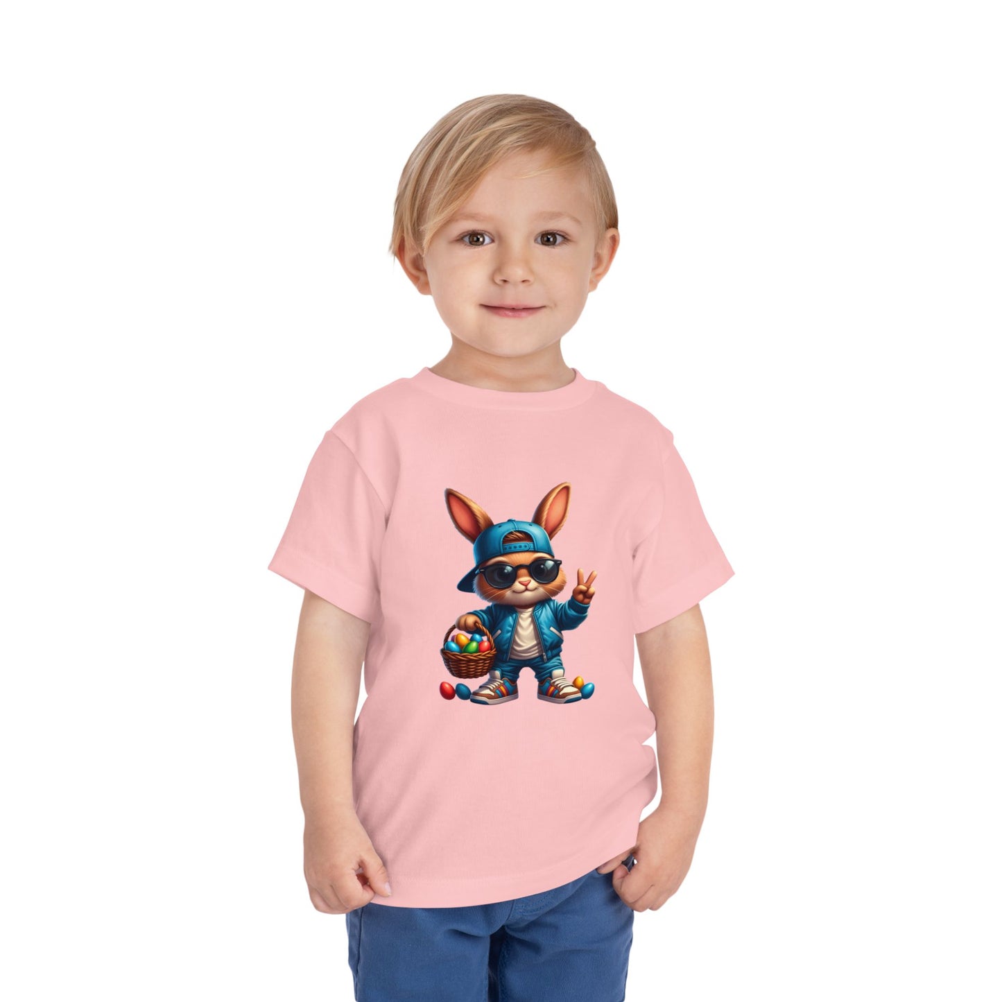Cool Easter Bunny Toddler Tee — Hip Bunny with Basket Graphic