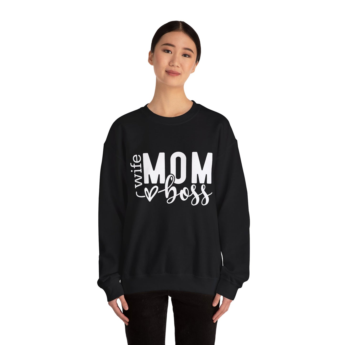 Mom Boss Crewneck Sweatshirt — "Wife Mom Boss" Cozy Graphic Pullover for Moms | Mother's Day Gift