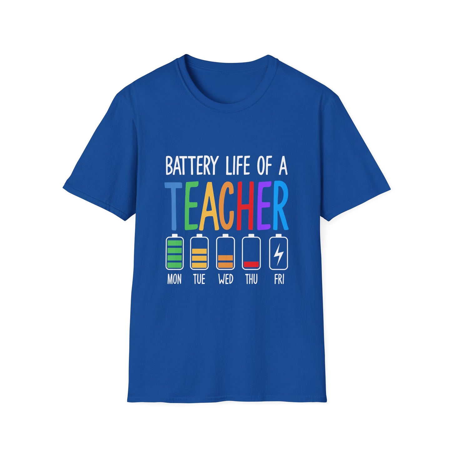 Battery Life of a Teacher T-Shirt — Funny Teacher Gift, Weekday Battery Graphic Tee