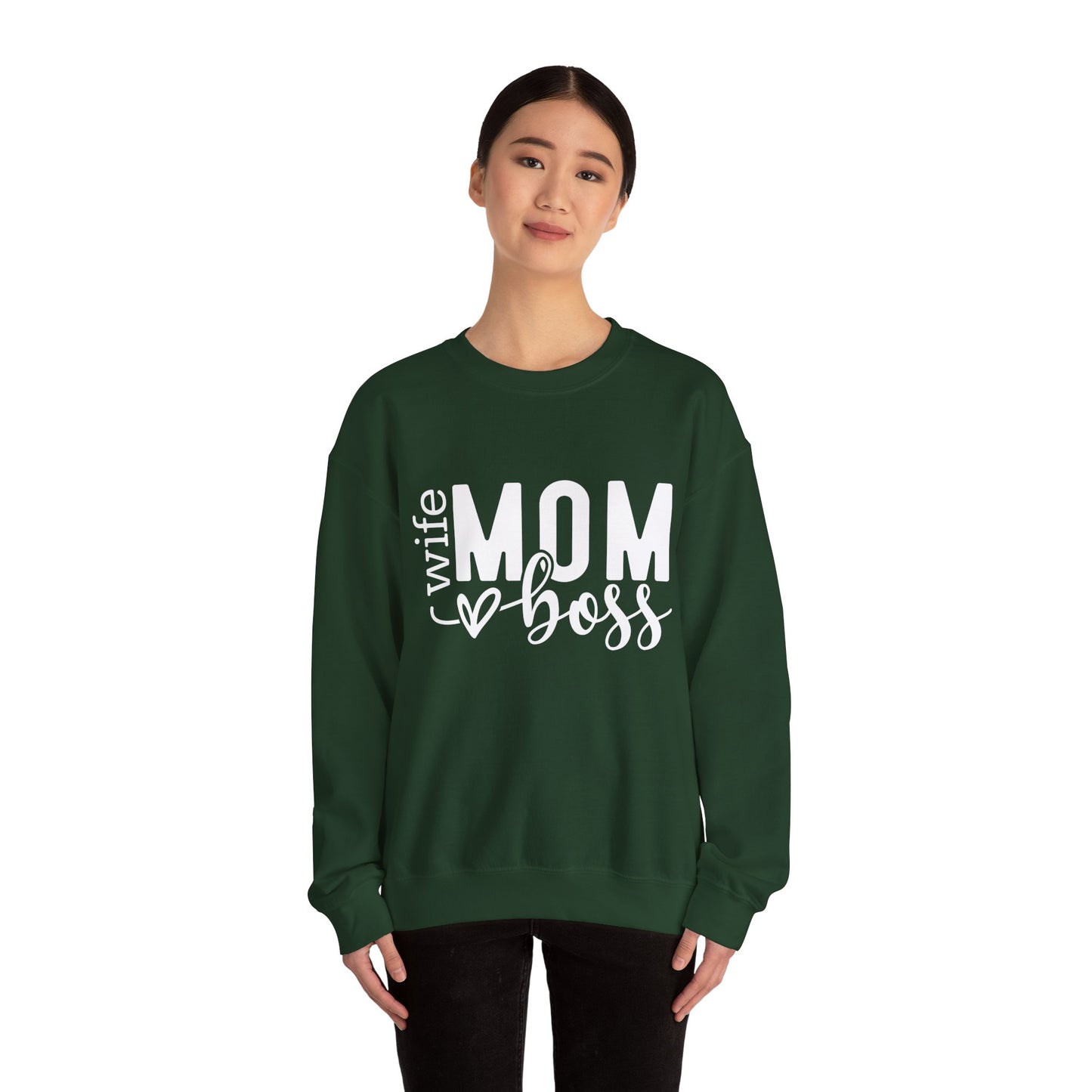 Mom Boss Crewneck Sweatshirt — "Wife Mom Boss" Cozy Graphic Pullover for Moms | Mother's Day Gift