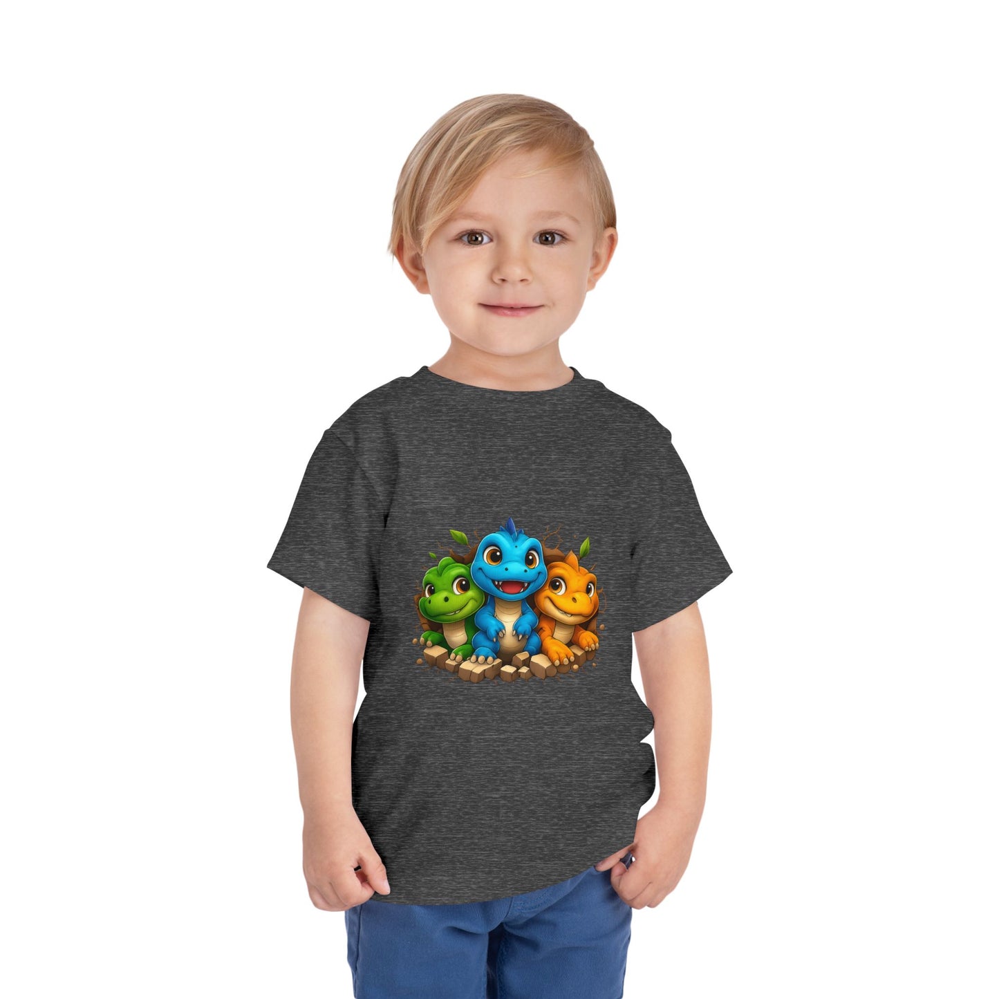 Cute Trio Dino Toddler Tee — Colorful Baby Dinosaur Shirt