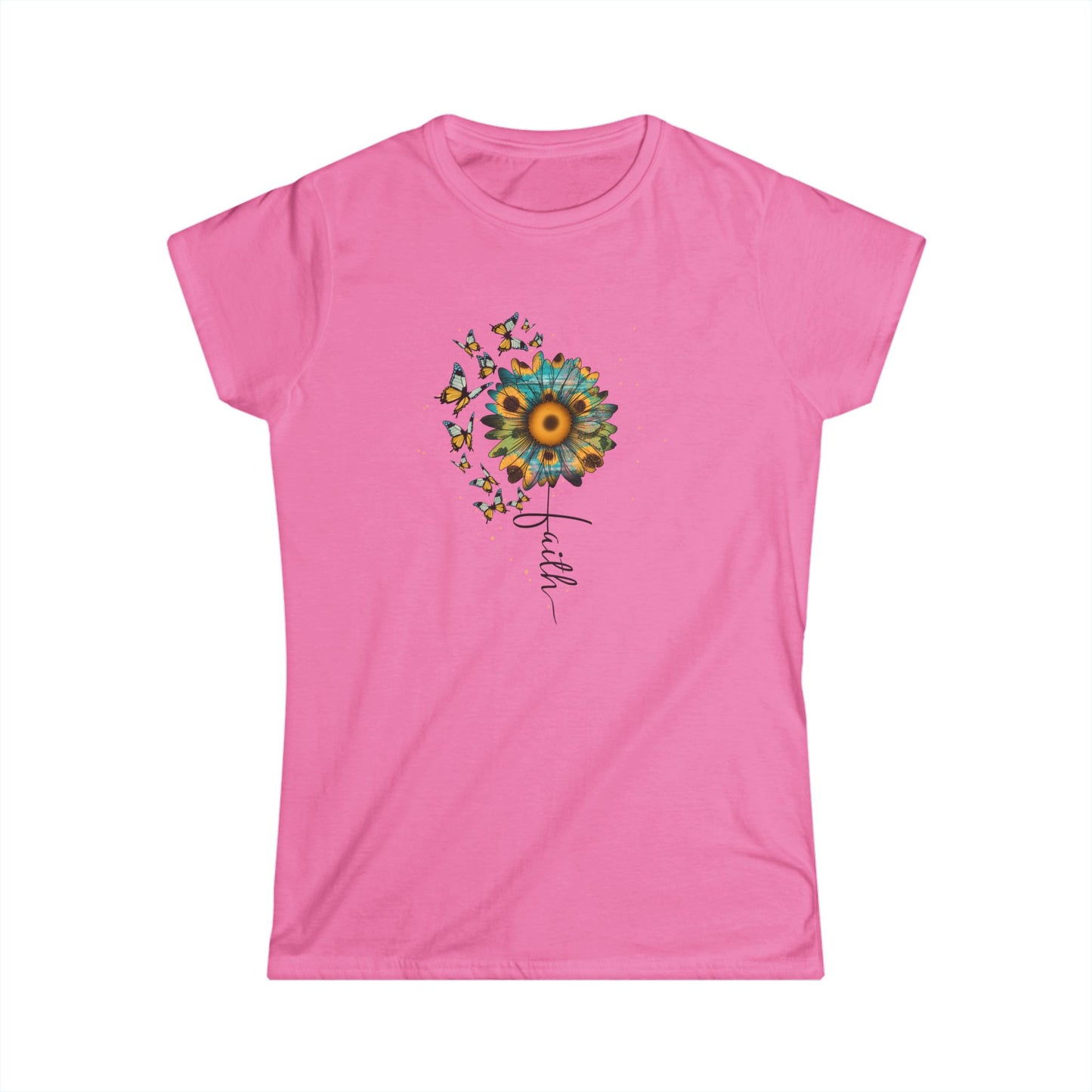 Sunflower & Butterflies Women's Tee — 'Faith' Floral Graphic