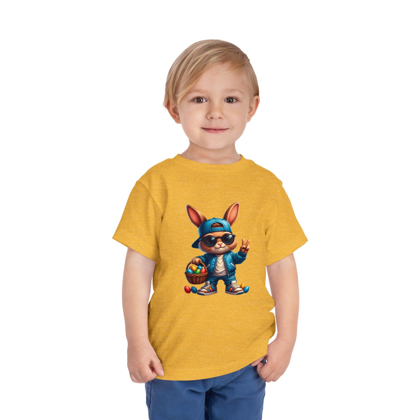Cool Easter Bunny Toddler Tee — Hip Bunny with Basket Graphic