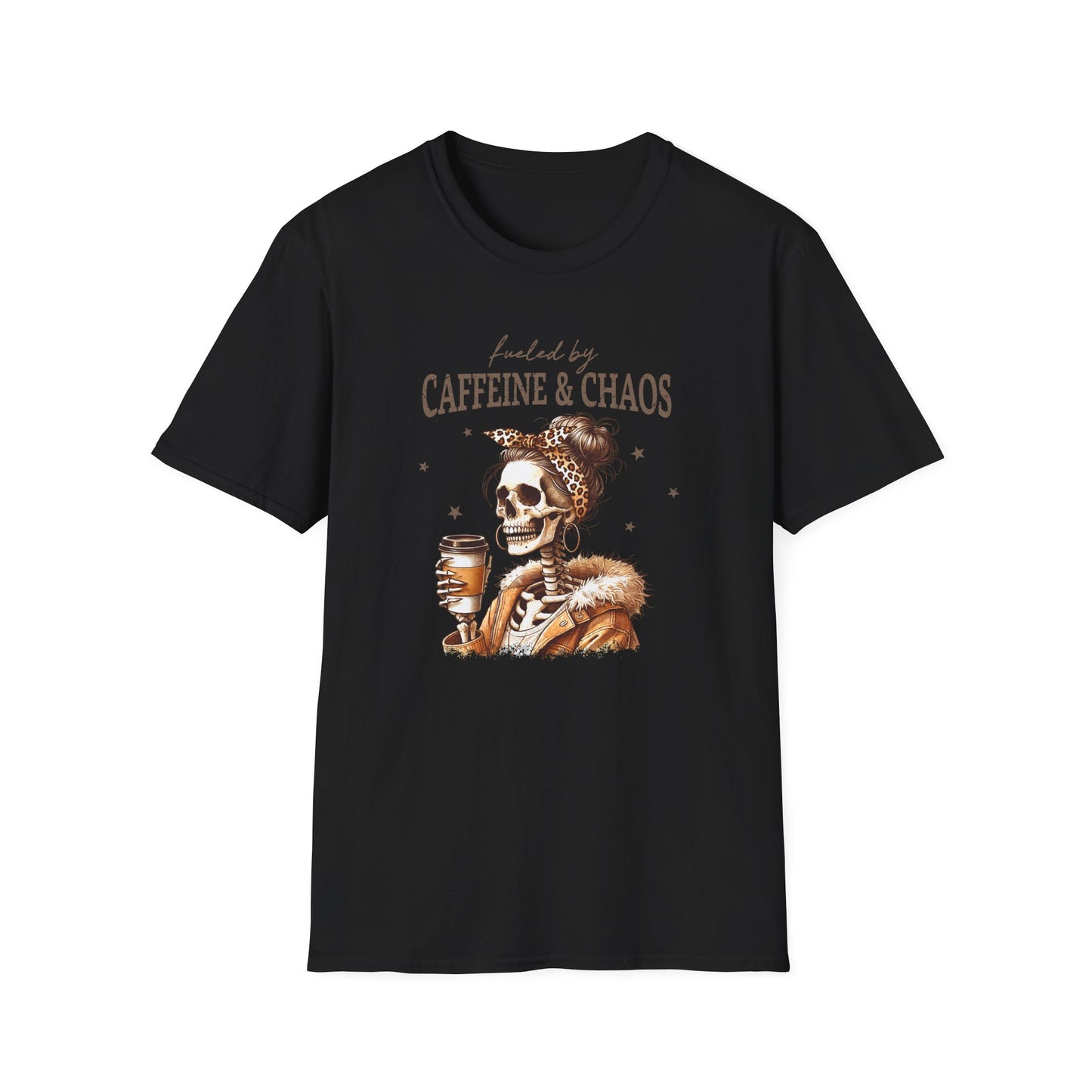 Caffeine & Chaos Skeleton T-Shirt — Funny Coffee Lover Tee
