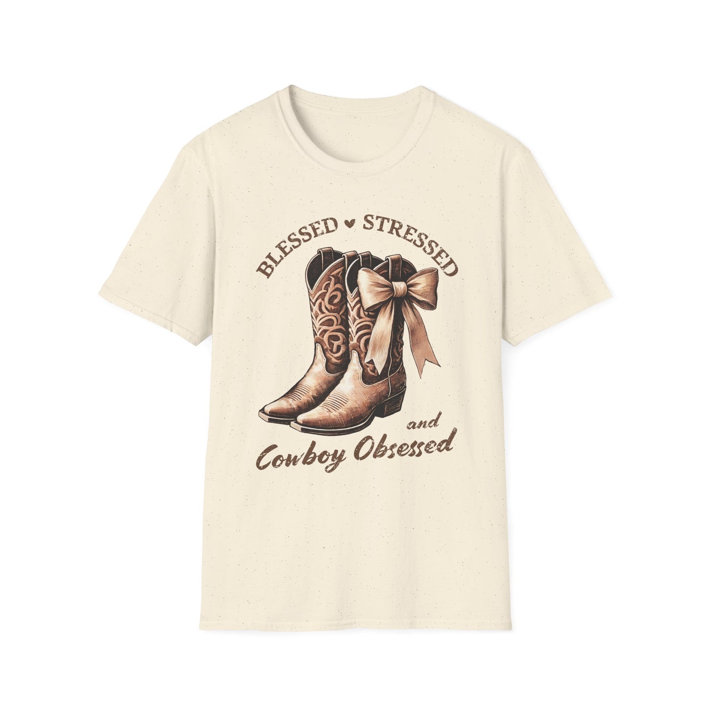 Blessed Stressed and Cowboy Obsessed T-Shirt — Western Cowboy Boots Graphic Tee