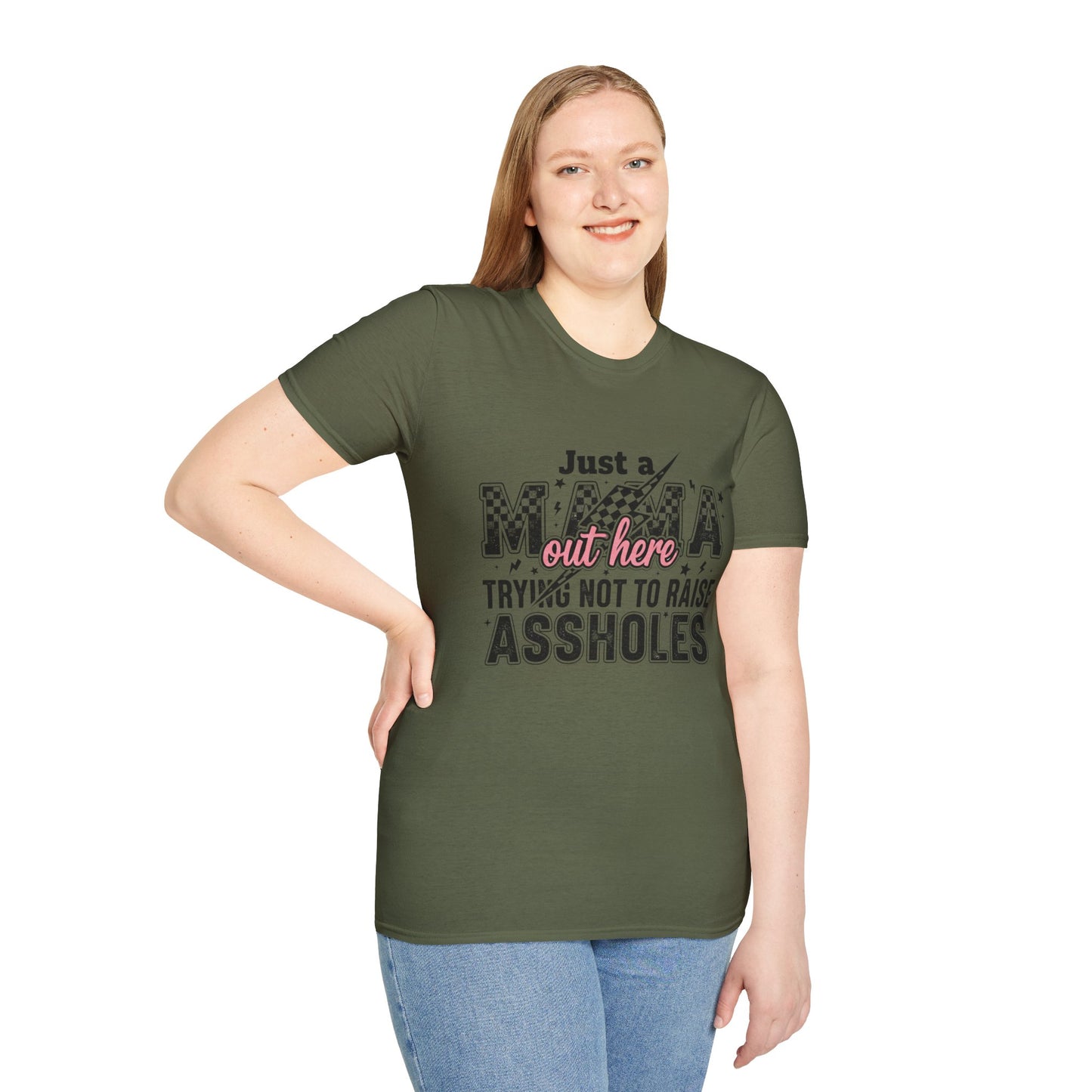 Mama Shirt - "Just a Mama Out Here Trying Not to Raise Assholes" Graphic Tee