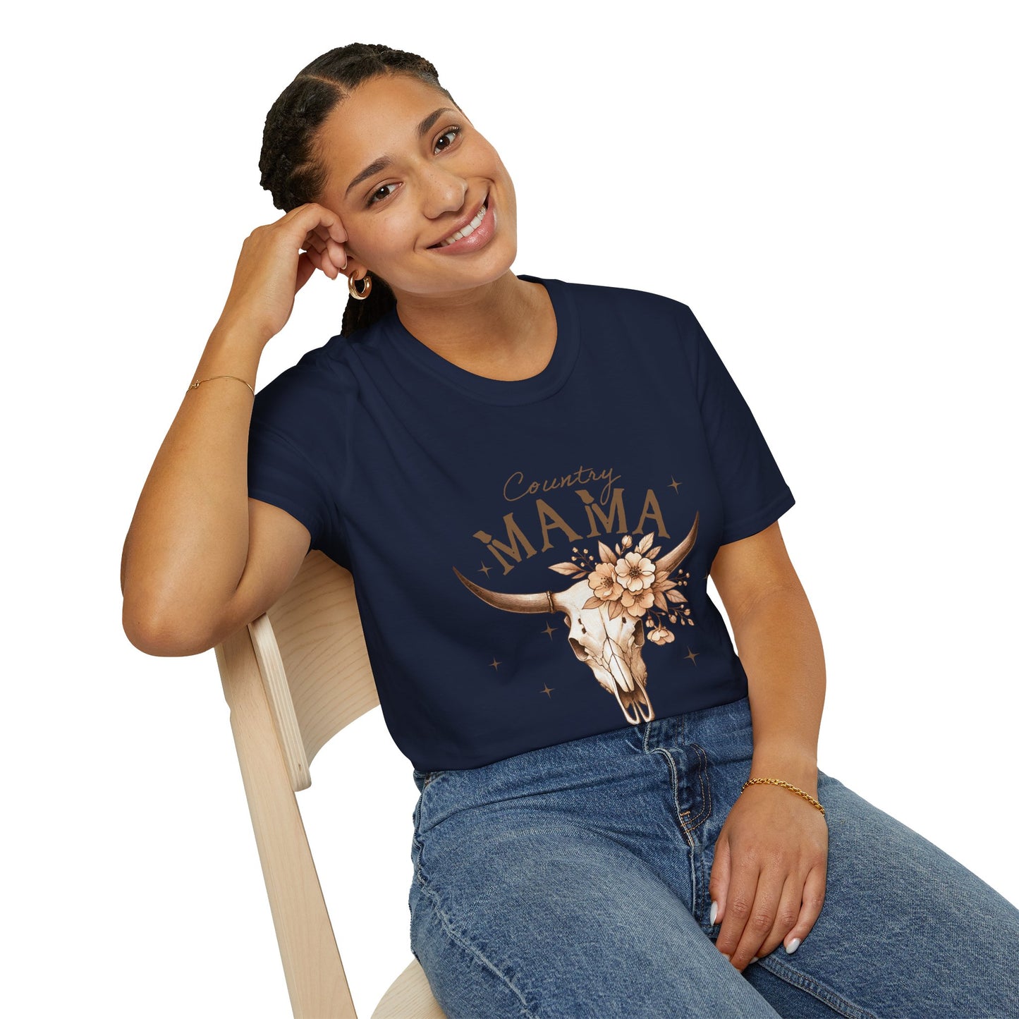 Country Mama T-Shirt — Western Longhorn Floral Graphic Tee for Moms