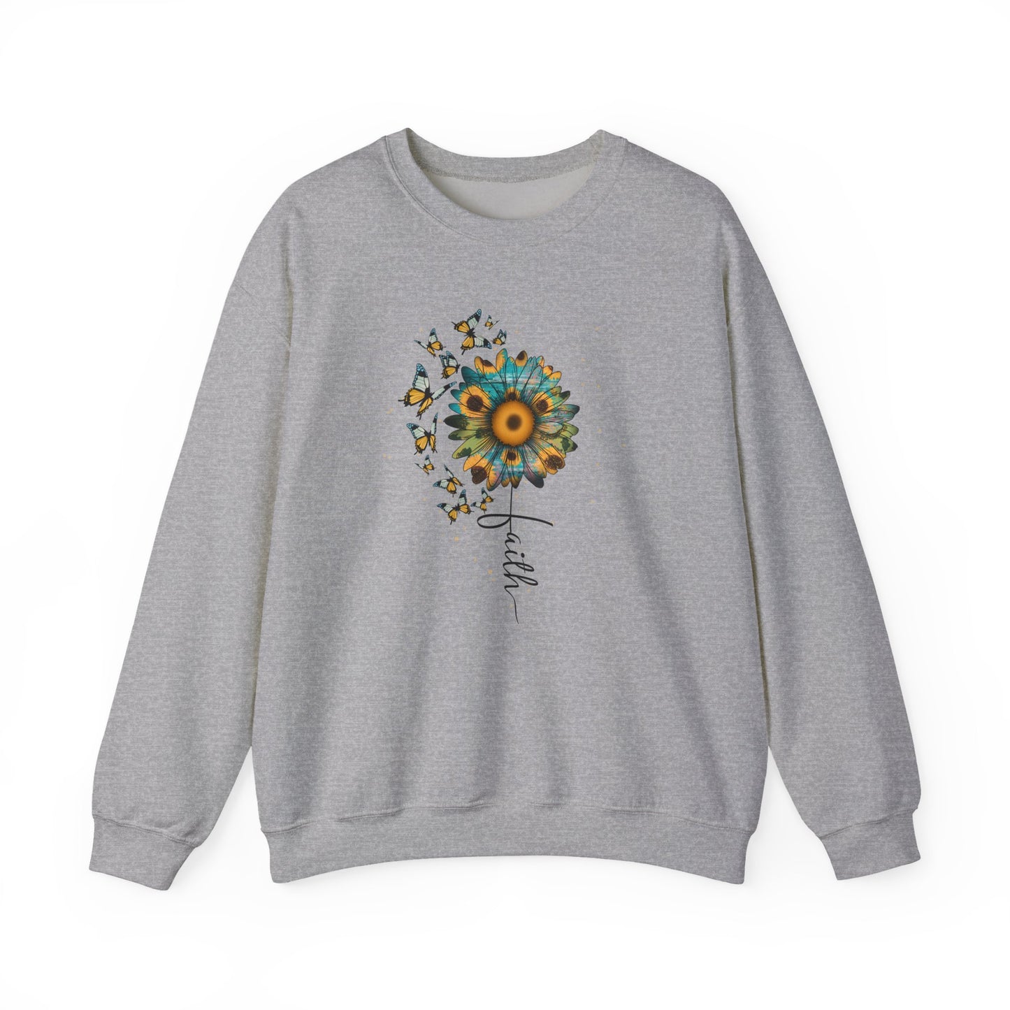 Sunflower & Butterflies Crewneck Sweatshirt – Faith Script Floral Design