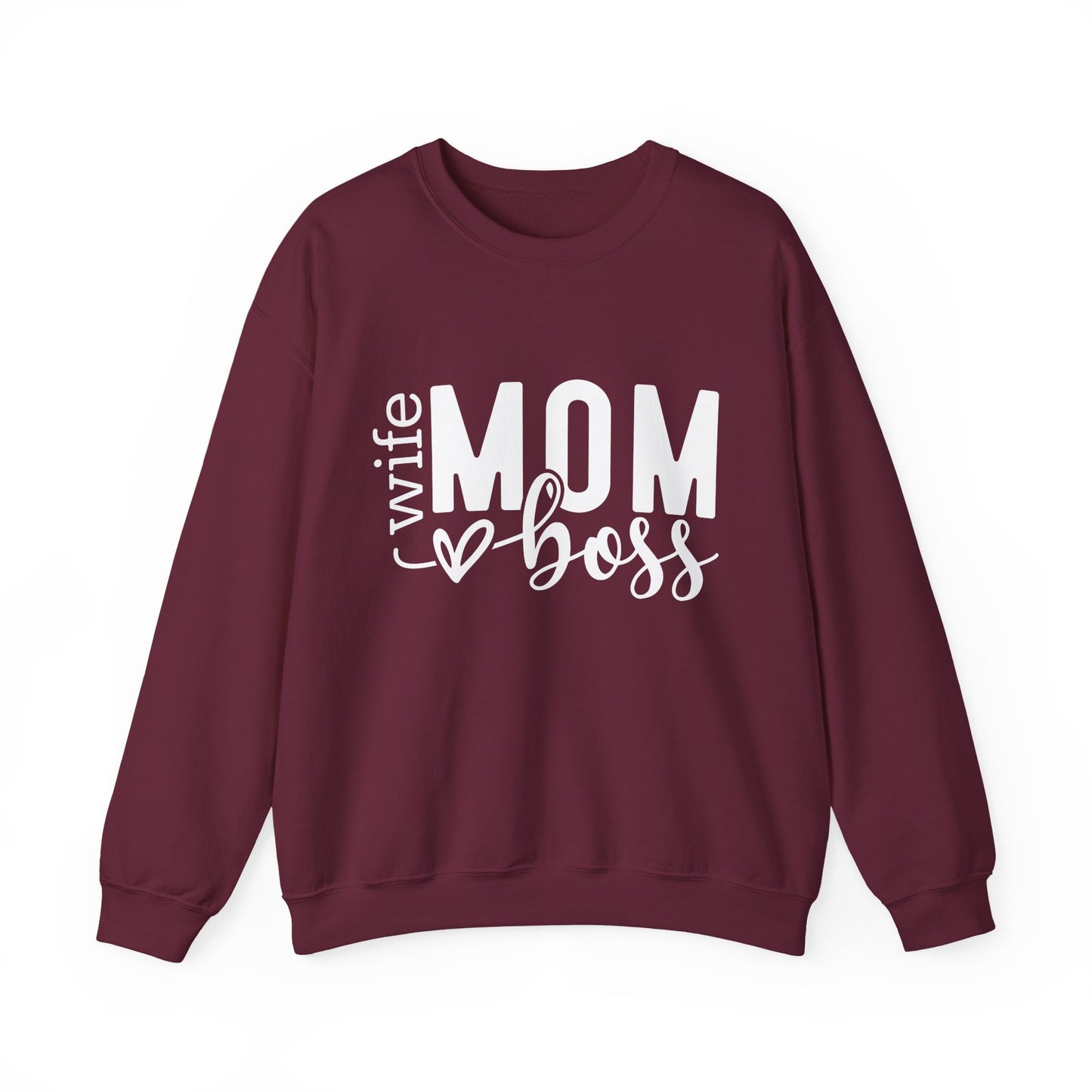 Mom Boss Crewneck Sweatshirt — "Wife Mom Boss" Cozy Graphic Pullover for Moms | Mother's Day Gift