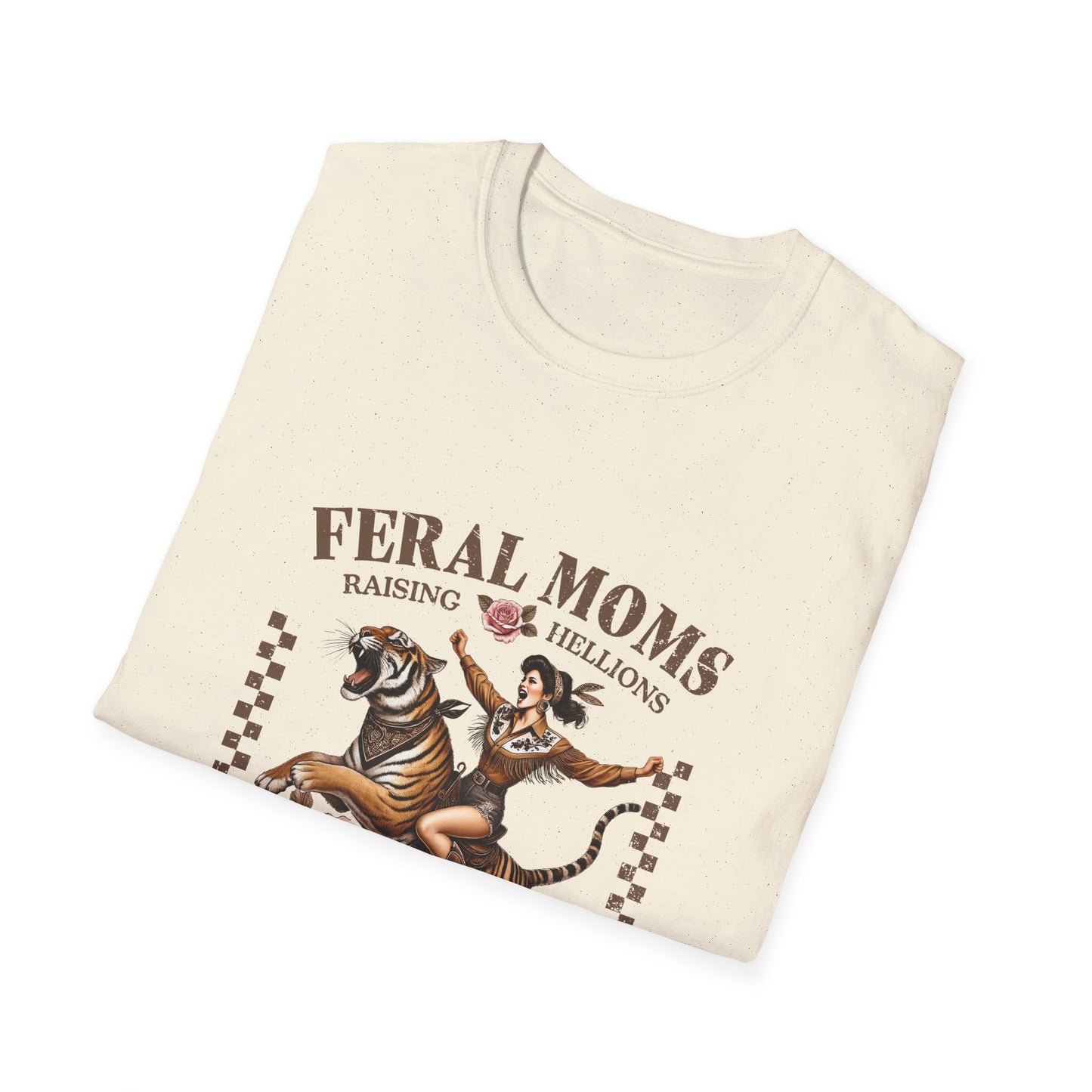 Feral Moms Social Club T-Shirt — 'Raising Hellions' Vintage Cat & Rose Graphic Tee