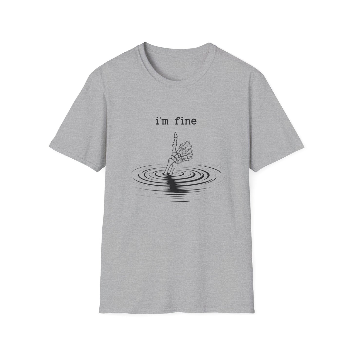 I'm Fine T-Shirt — Skeletal Hand Drowning Graphic Tee, Dark Humor Casual Top