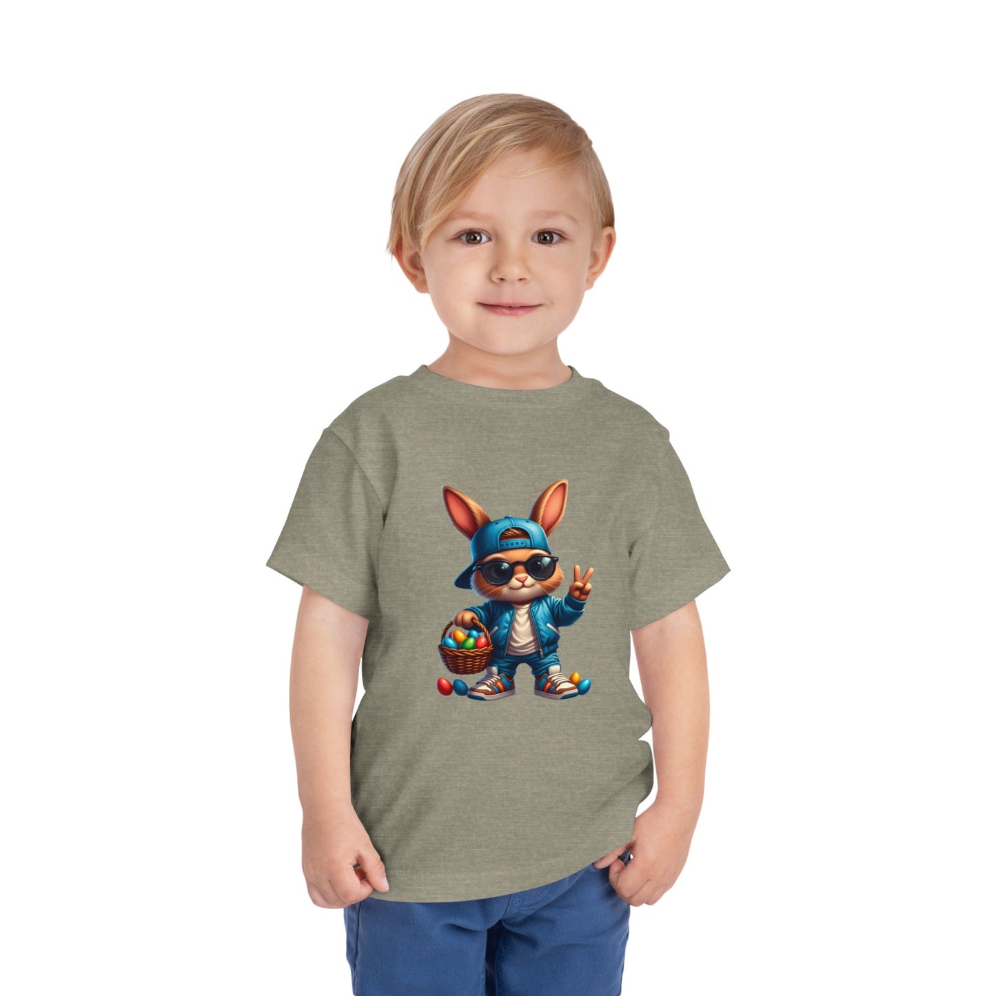 Cool Easter Bunny Toddler Tee — Hip Bunny with Basket Graphic