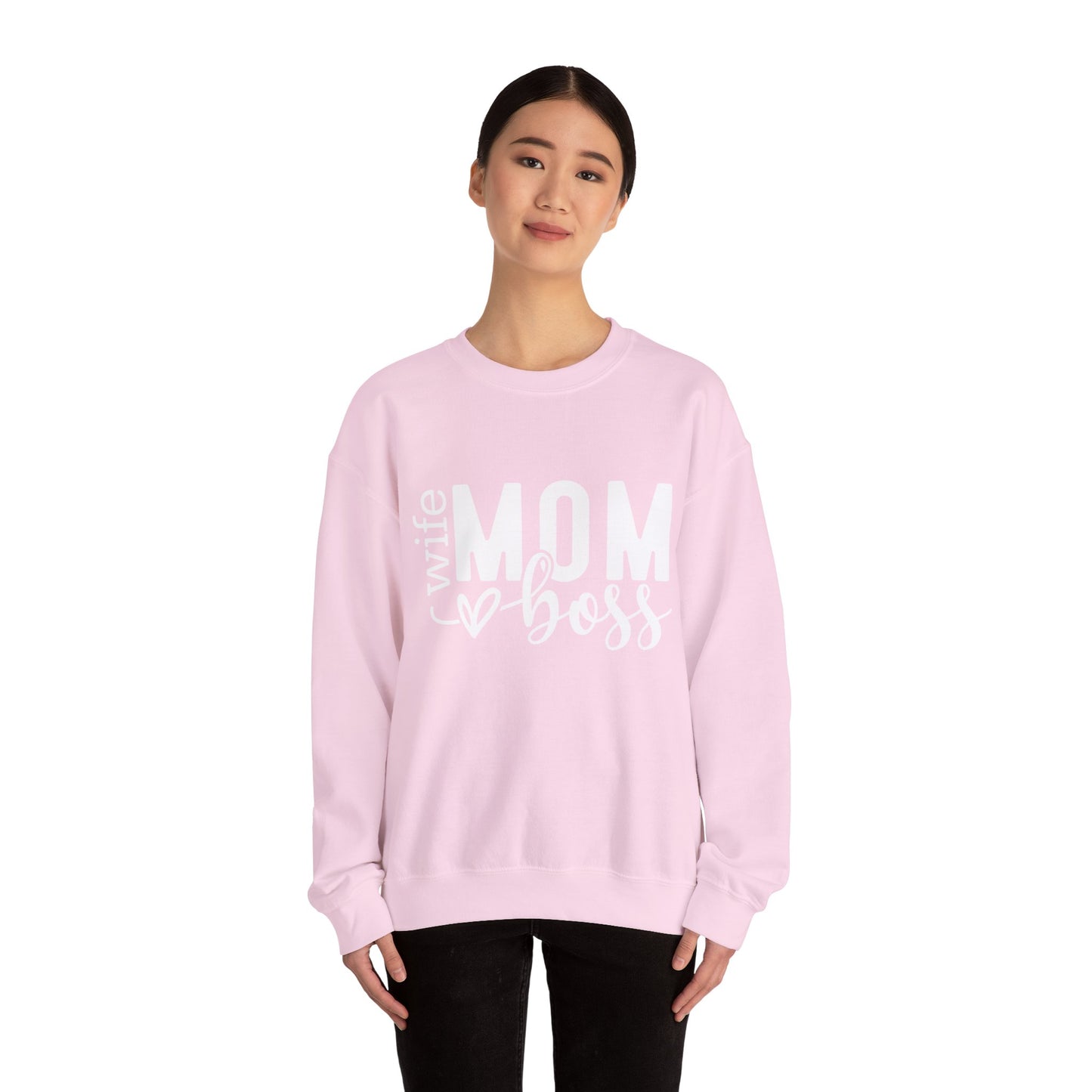 Mom Boss Crewneck Sweatshirt — "Wife Mom Boss" Cozy Graphic Pullover for Moms | Mother's Day Gift