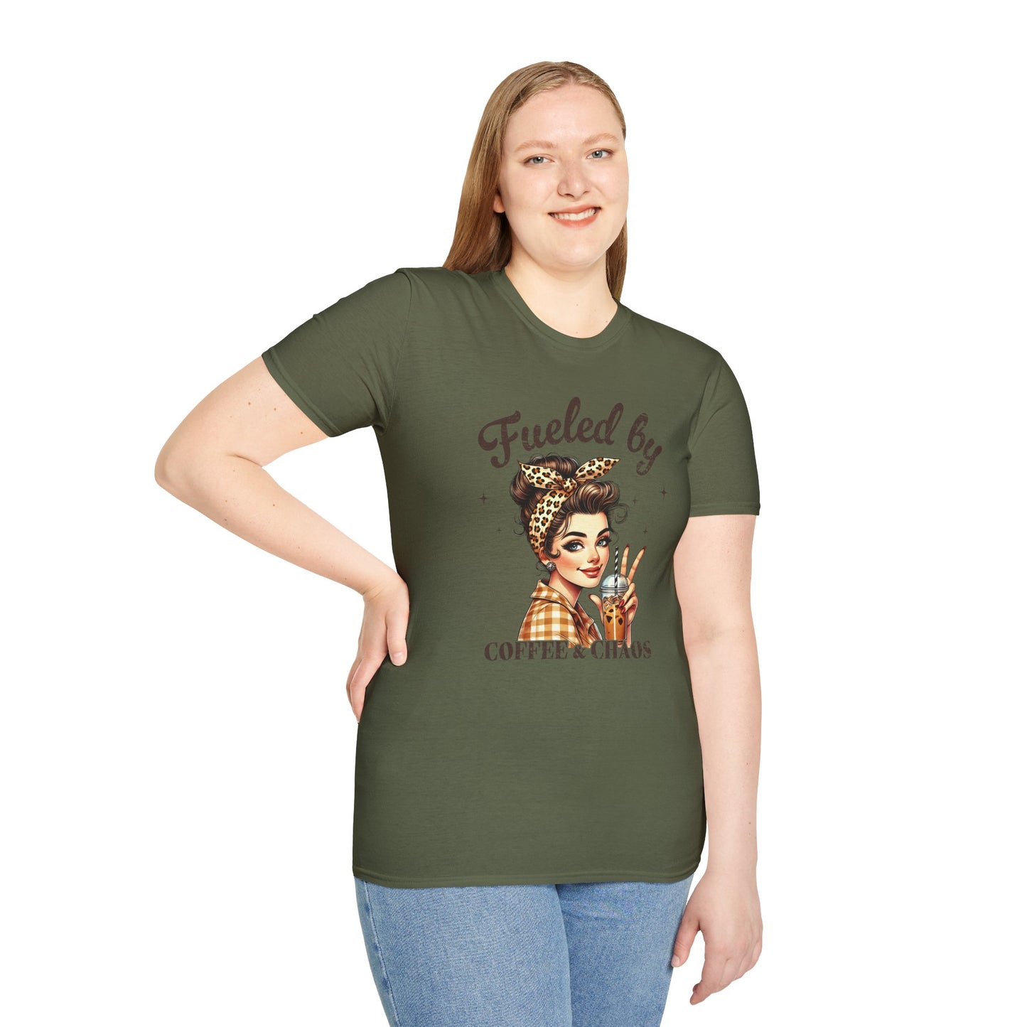 T‑Shirt — Fueled by Coffee & Chaos Retro Pinup Tee