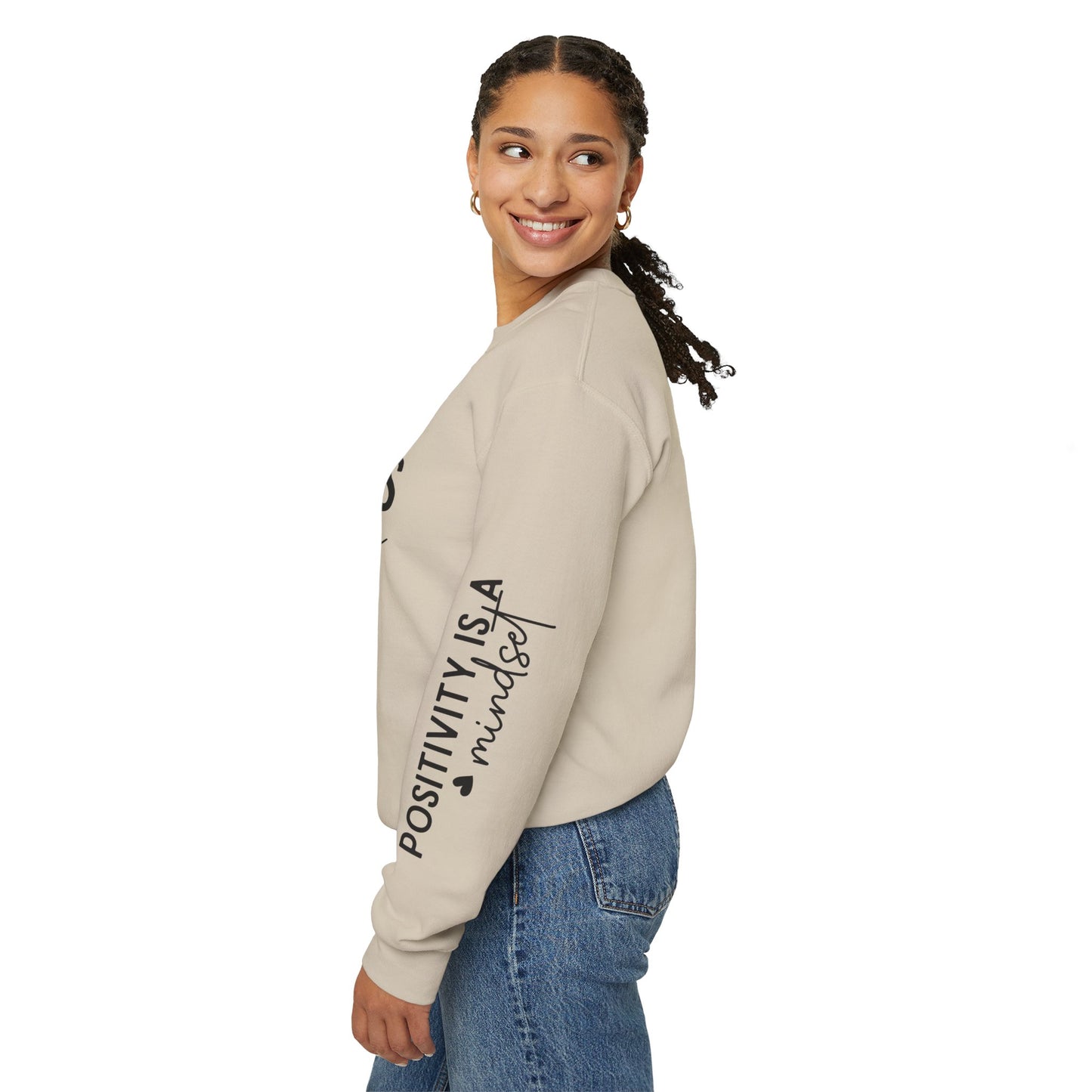 Happiness Is a Mood Crewneck Sweatshirt — Positive Vibes Sleeve