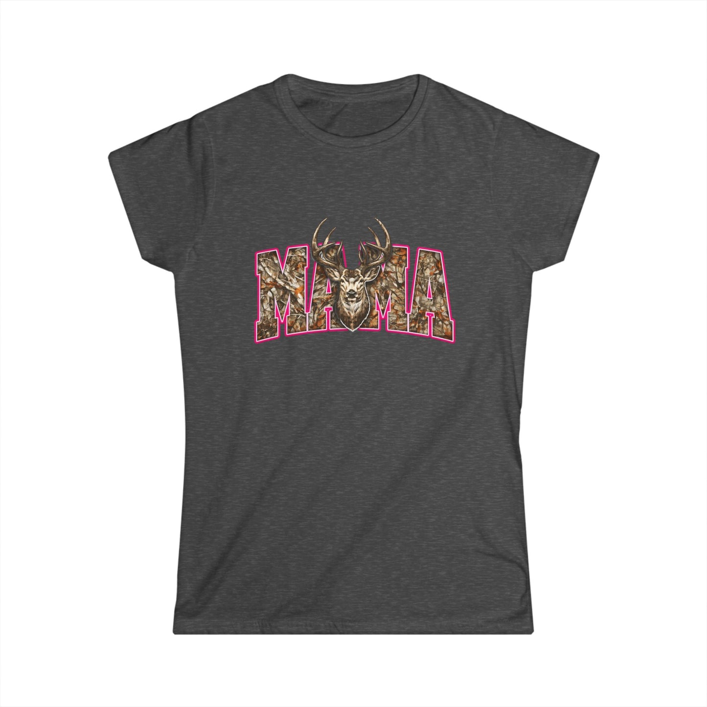 Mama Deer T‑Shirt — Camo Floral 'MAMA' with Buck Graphic