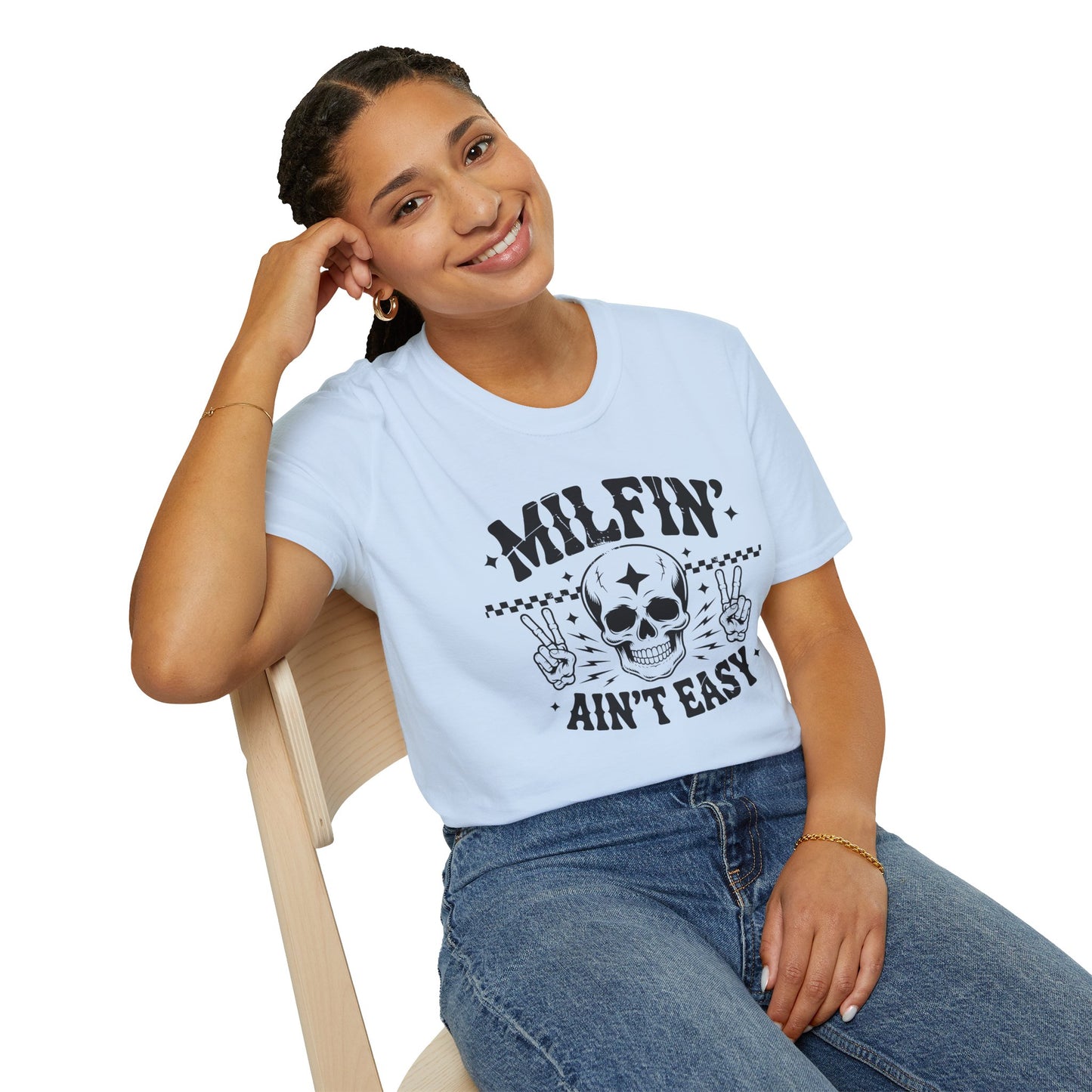 Milfin' Ain't Easy T-Shirt — Edgy Skull Graphic Tee for Moms