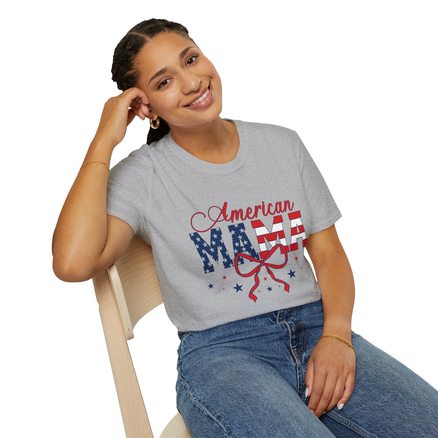 American Mama T-Shirt – Patriotic USA Flag Design for Moms (Fourth of July)