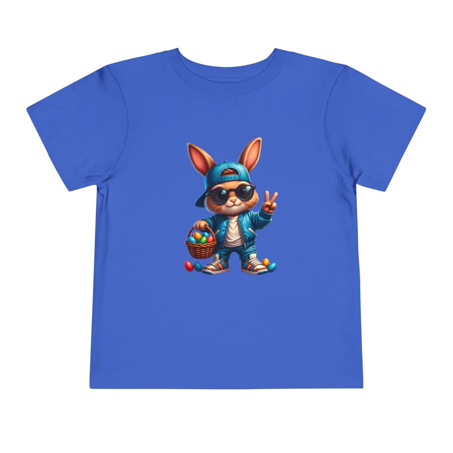 Cool Easter Bunny Toddler Tee — Hip Bunny with Basket Graphic