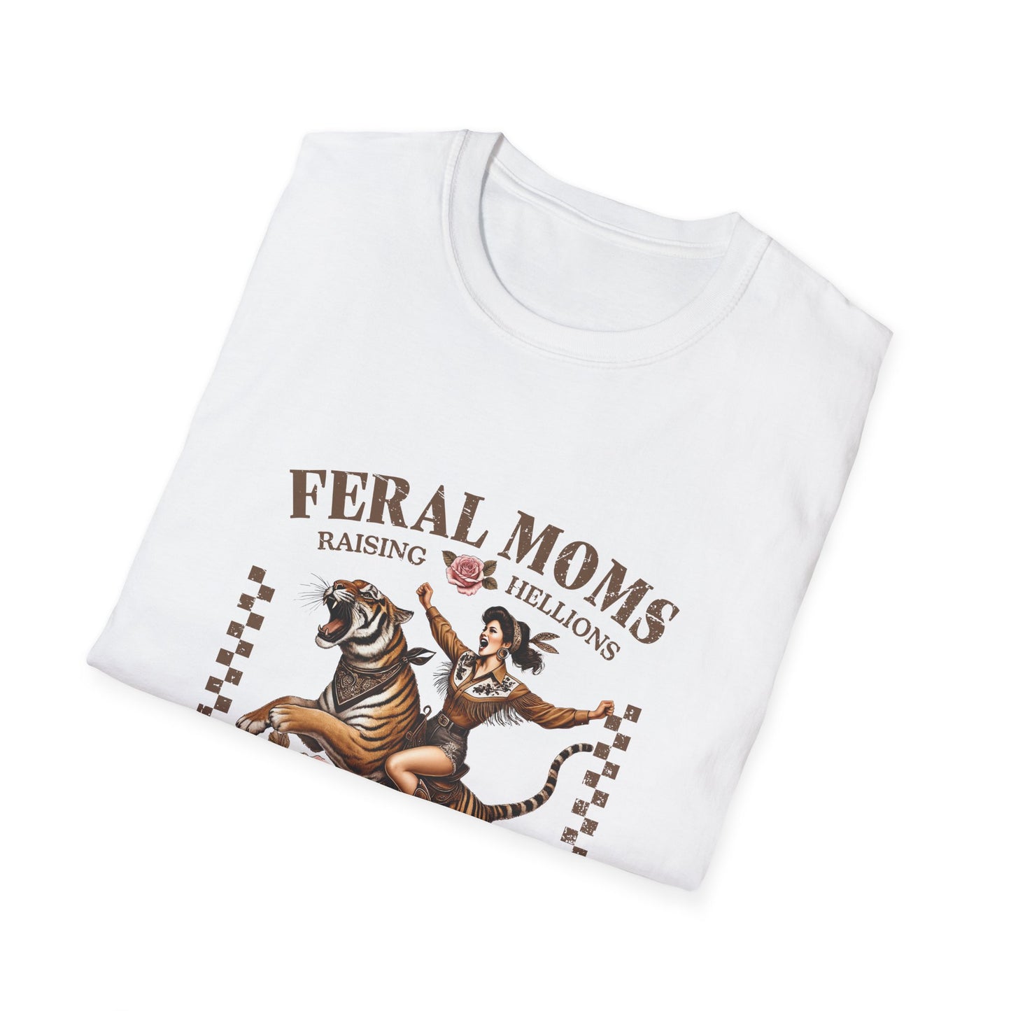 Feral Moms Social Club T-Shirt — 'Raising Hellions' Vintage Cat & Rose Graphic Tee