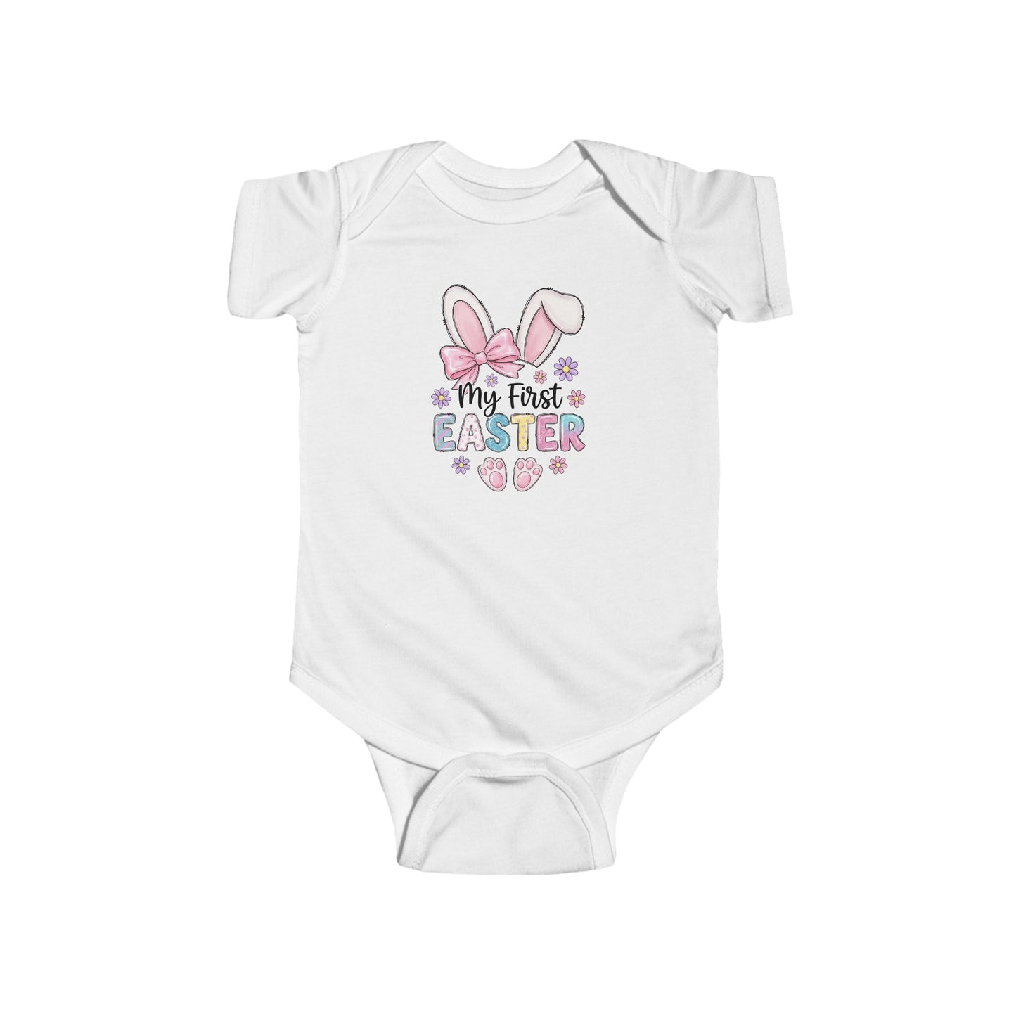 My First Easter Infant Bodysuit – Baby Bunny Ears & Pastel Eggs