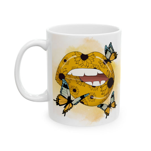 Butterfly Sun Ceramic Mug – Vintage Monarch Garden Coffee Cup (11oz & 15oz)