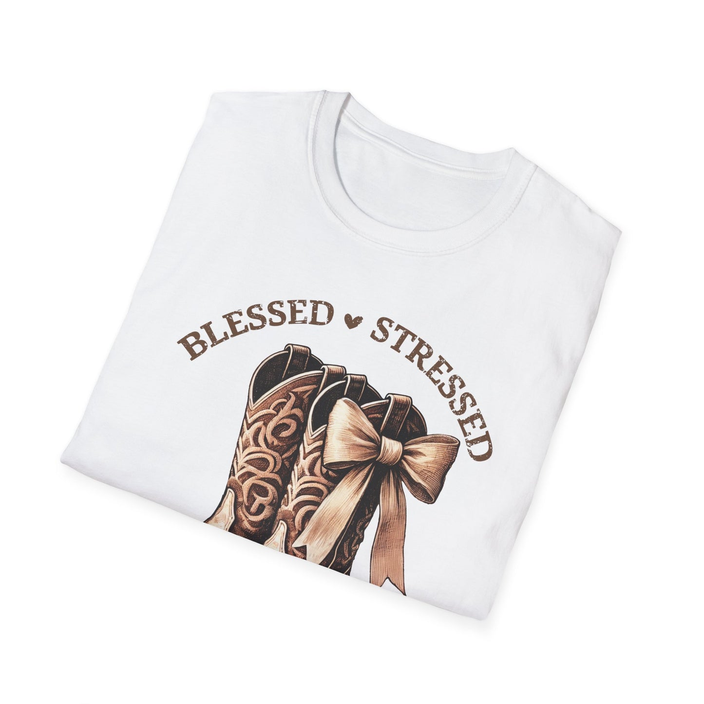 Blessed Stressed and Cowboy Obsessed T-Shirt — Western Cowboy Boots Graphic Tee