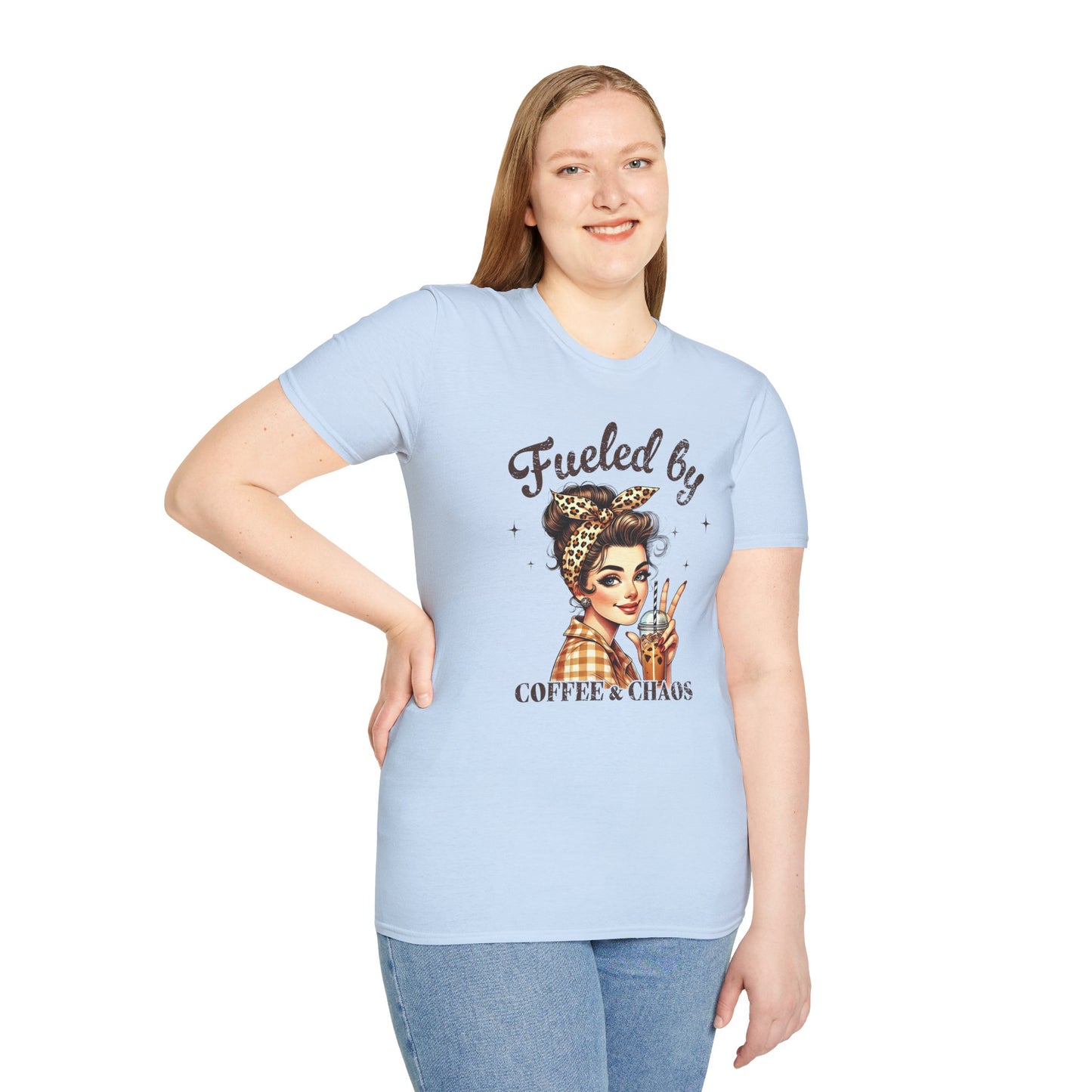 T‑Shirt — Fueled by Coffee & Chaos Retro Pinup Tee