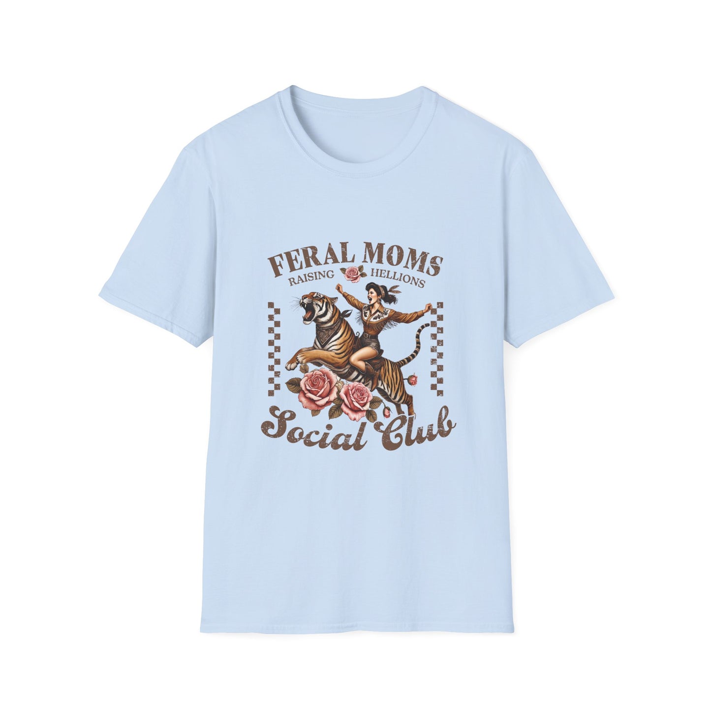 Feral Moms Social Club T-Shirt — 'Raising Hellions' Vintage Cat & Rose Graphic Tee