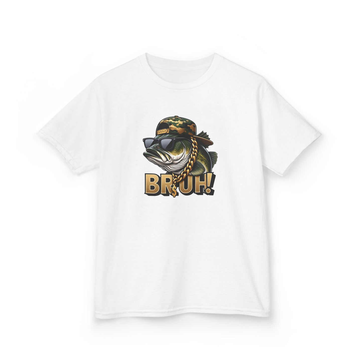 Kids Tee — Camouflage Sunglasses Fish "BRUH!" Graphic