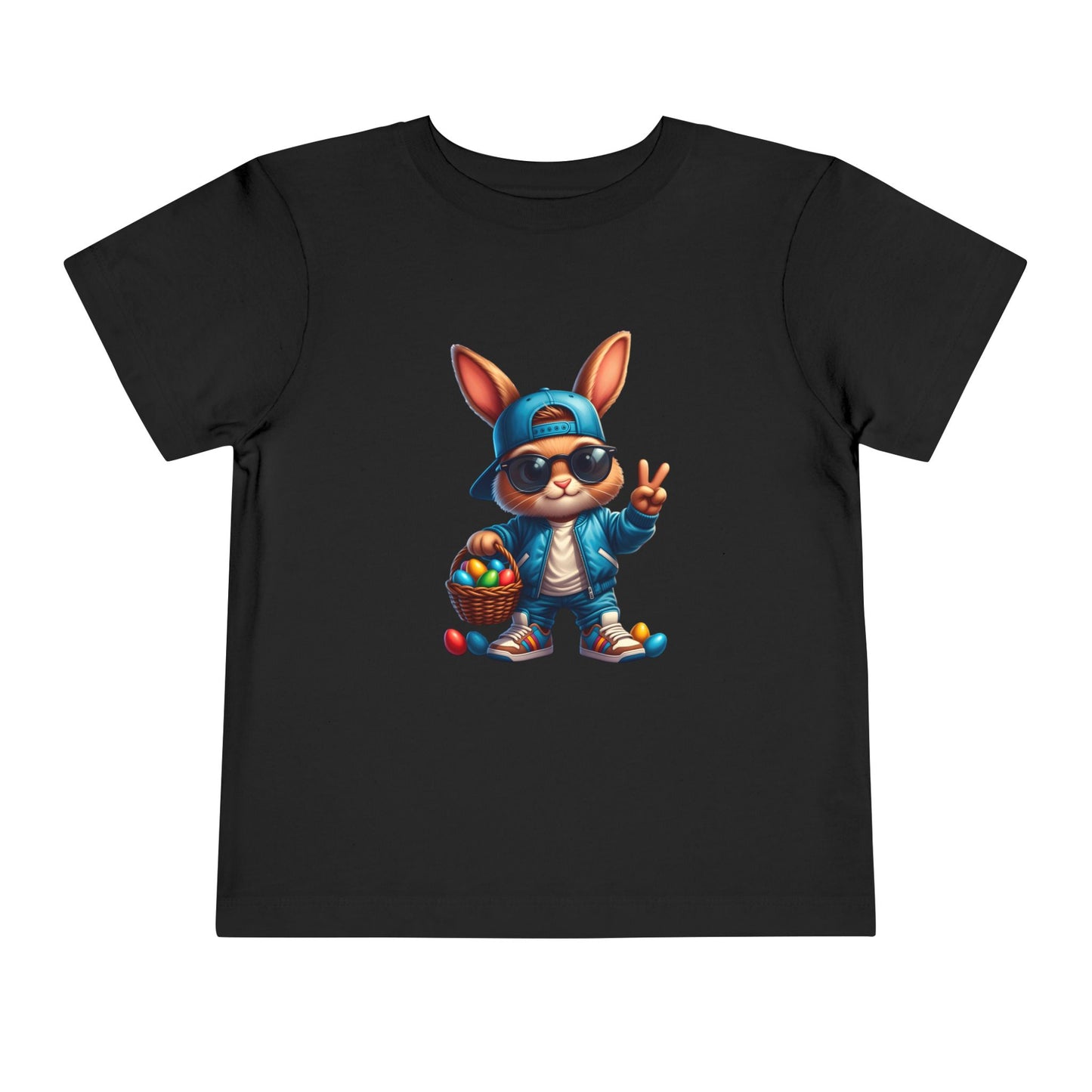 Cool Easter Bunny Toddler Tee — Hip Bunny with Basket Graphic